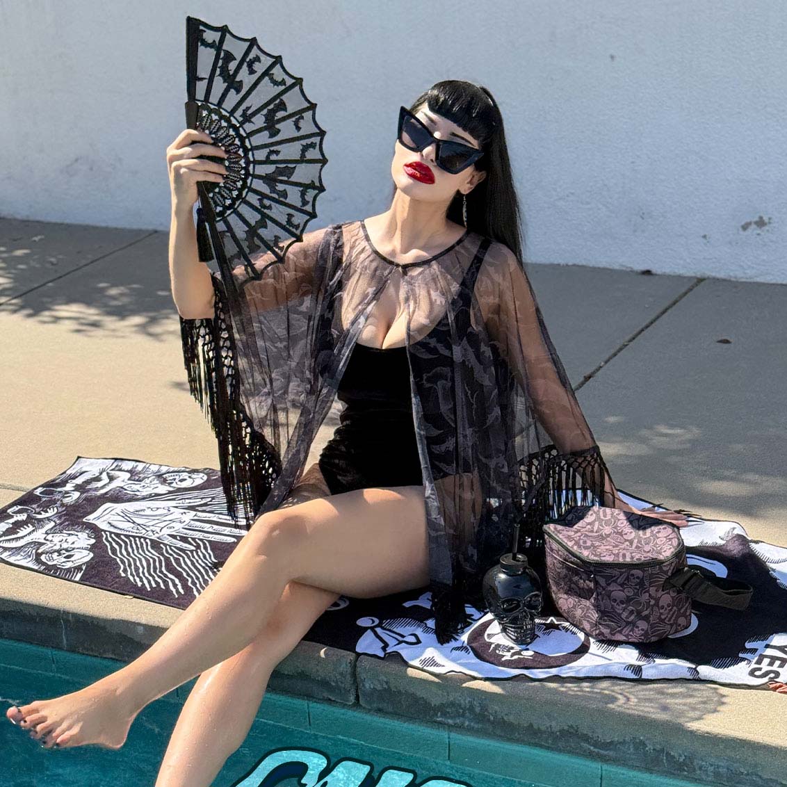 Kreepsville 666 Bats Black Gray Mesh Gothic Cover Up