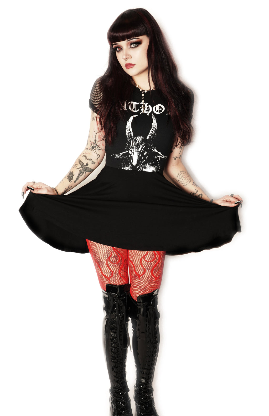 Vera's Eyecandy Bathory Fishnet Baby Doll Metal Dress
