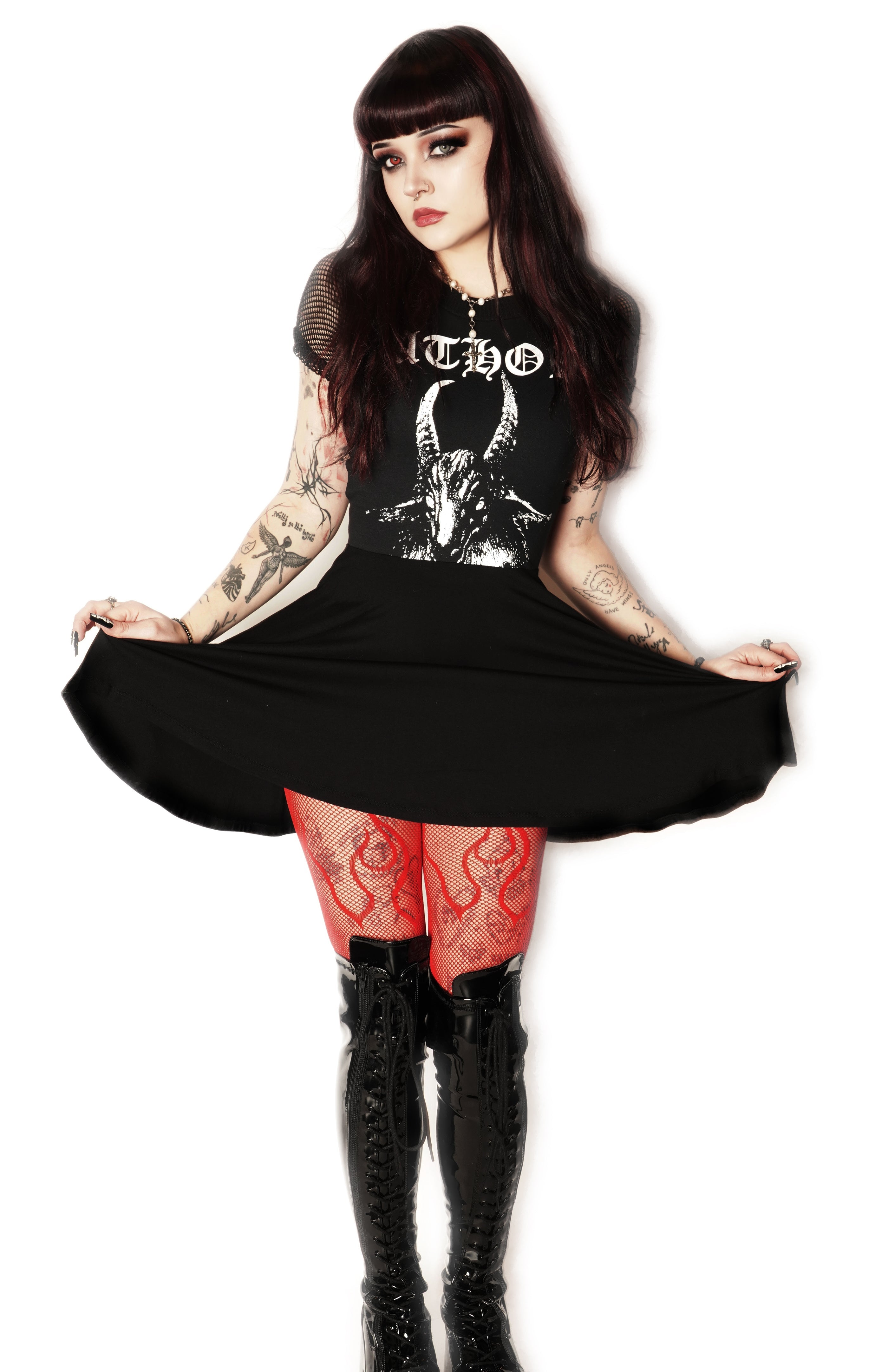 Vera's Eyecandy Bathory Fishnet Baby Doll Metal Dress