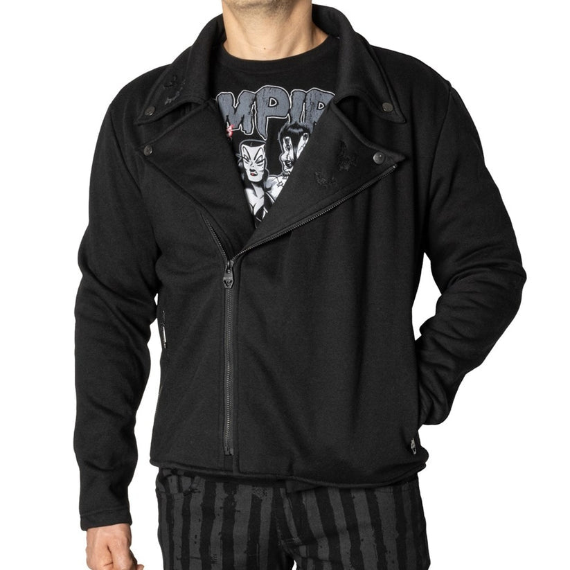 Kreepsville 666 Bats Biker Black Fleece Zip Up Moto Jacket