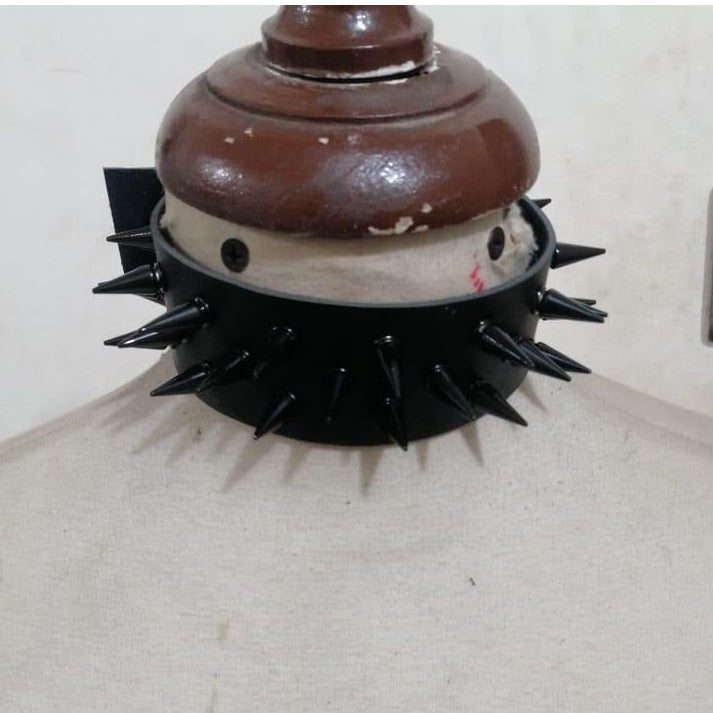 Black Faux Leather & Black Metallic Spike Choker - Daisy Corsets