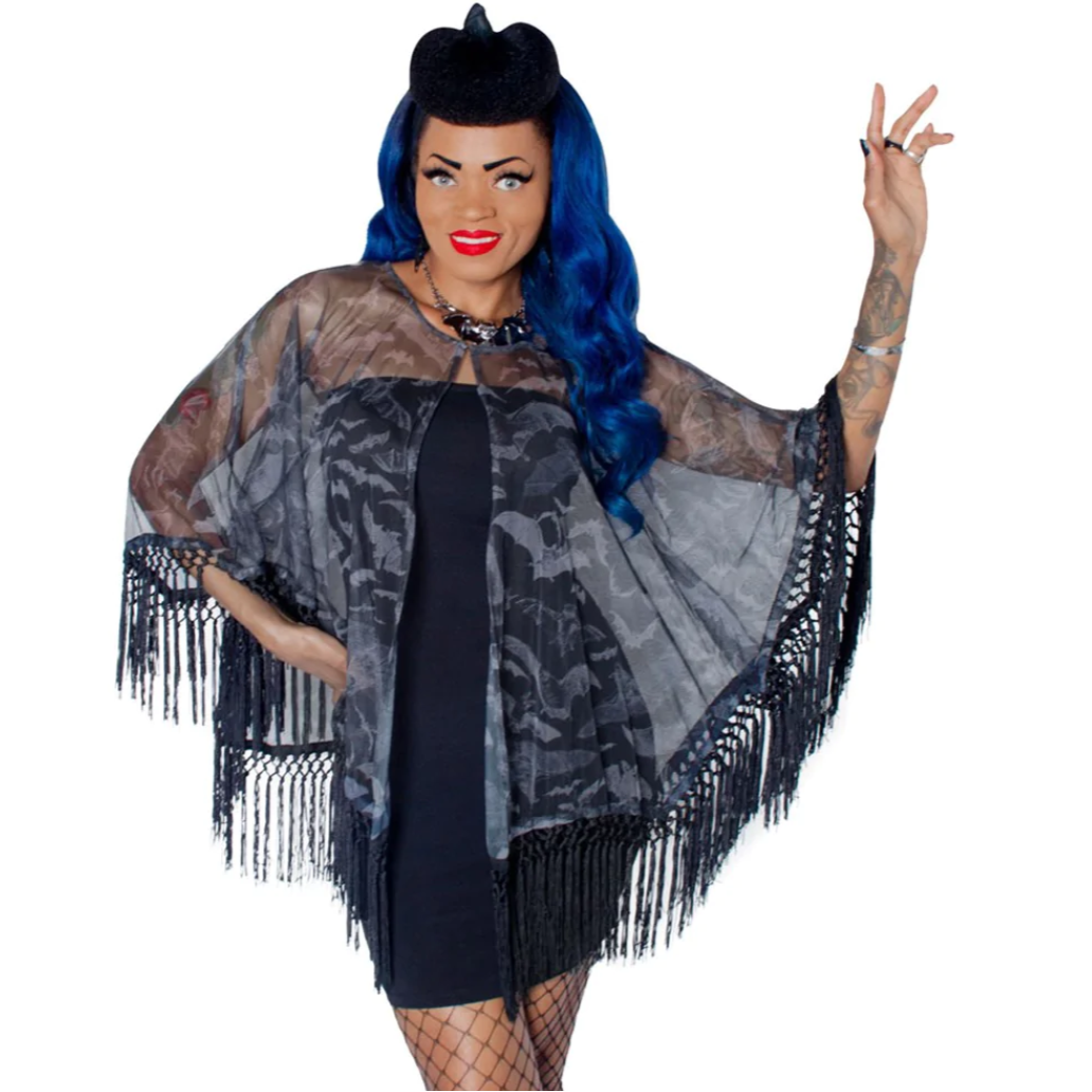 Kreepsville 666 Bats Black Gray Mesh Gothic Cover Up