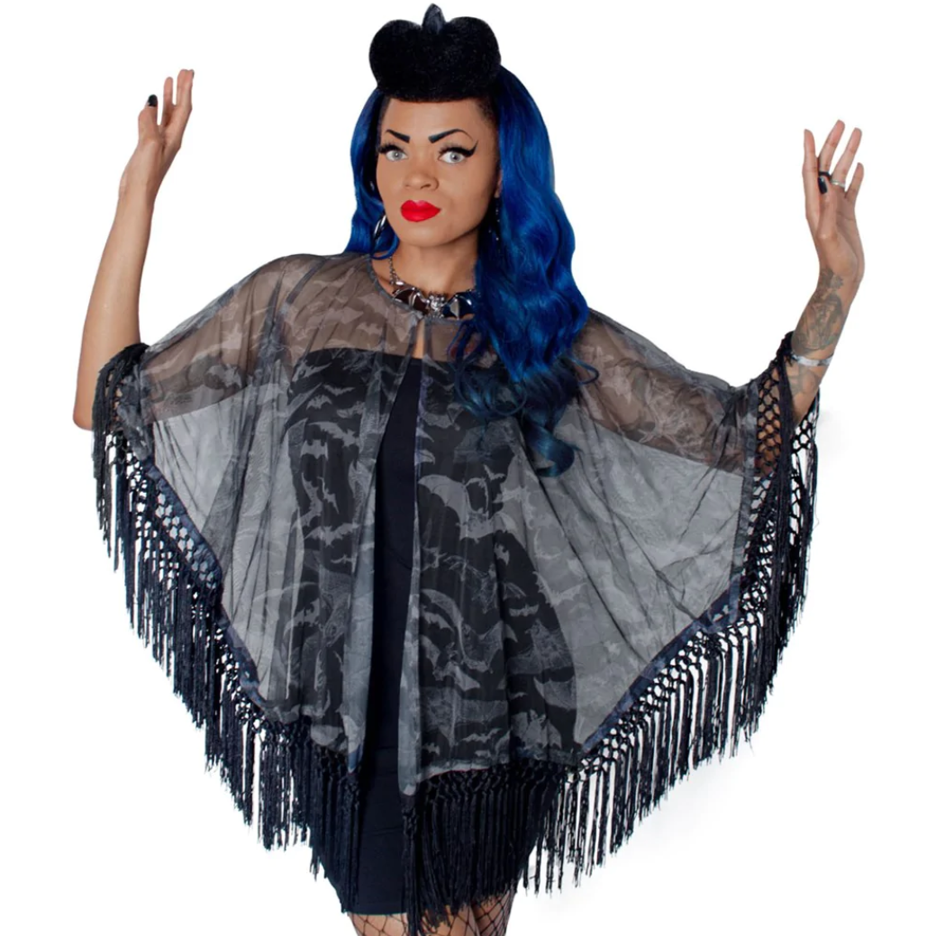 Kreepsville 666 Bats Black Gray Mesh Gothic Cover Up