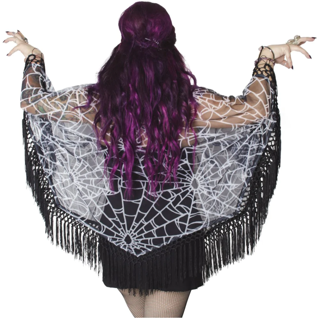 Kreepsville 666 Spiderweb Black Cover Up Cape Fringe