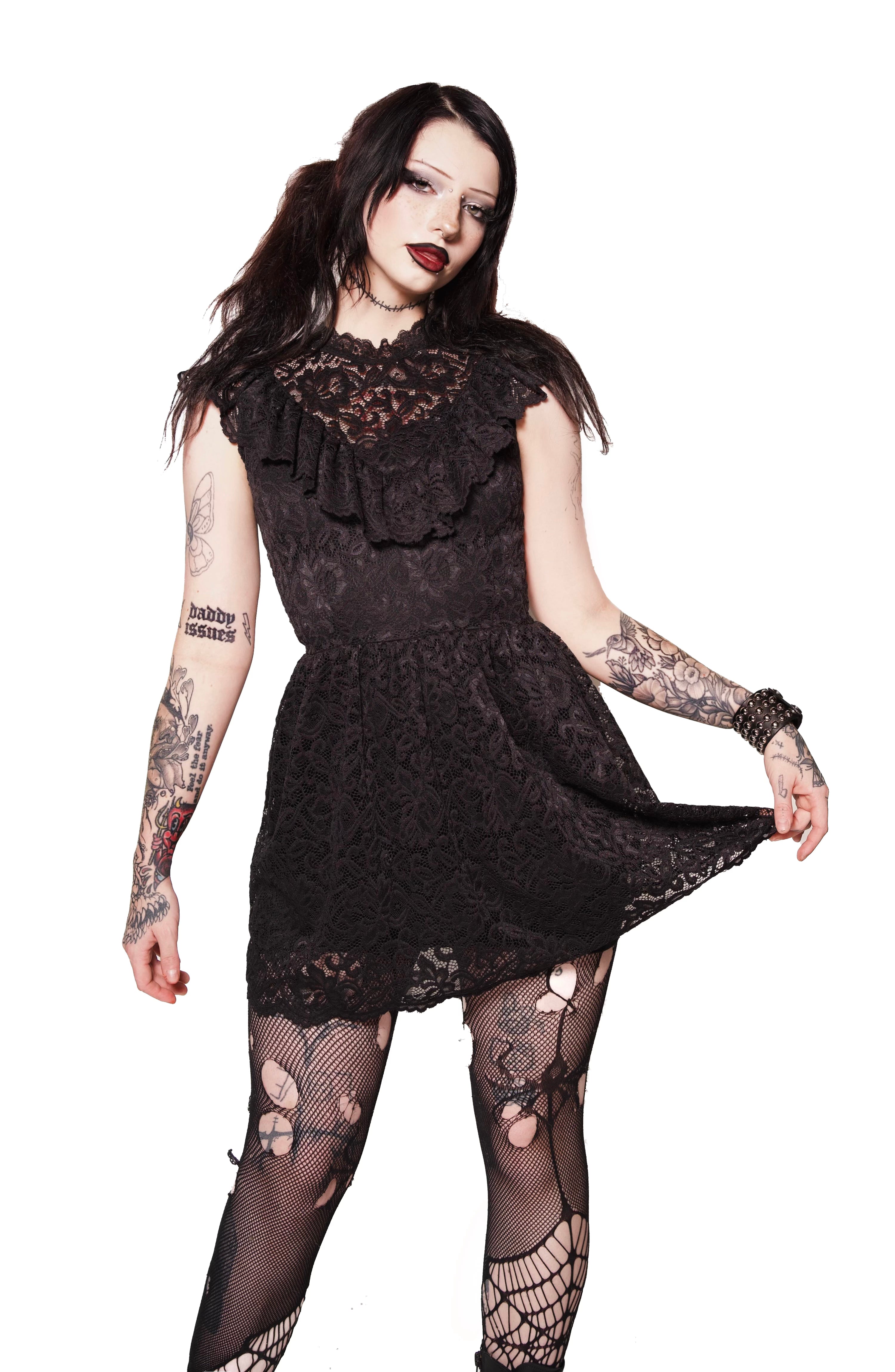 Vera's Eyecandy The Scarlet Mourning Lace Black Dress