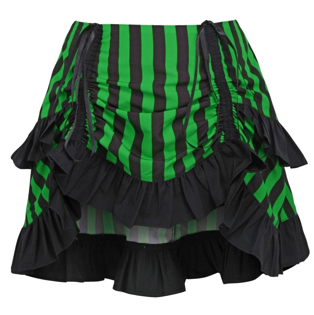 Black/Green Striped Ruched Bustle Skirt - Daisy Corsets