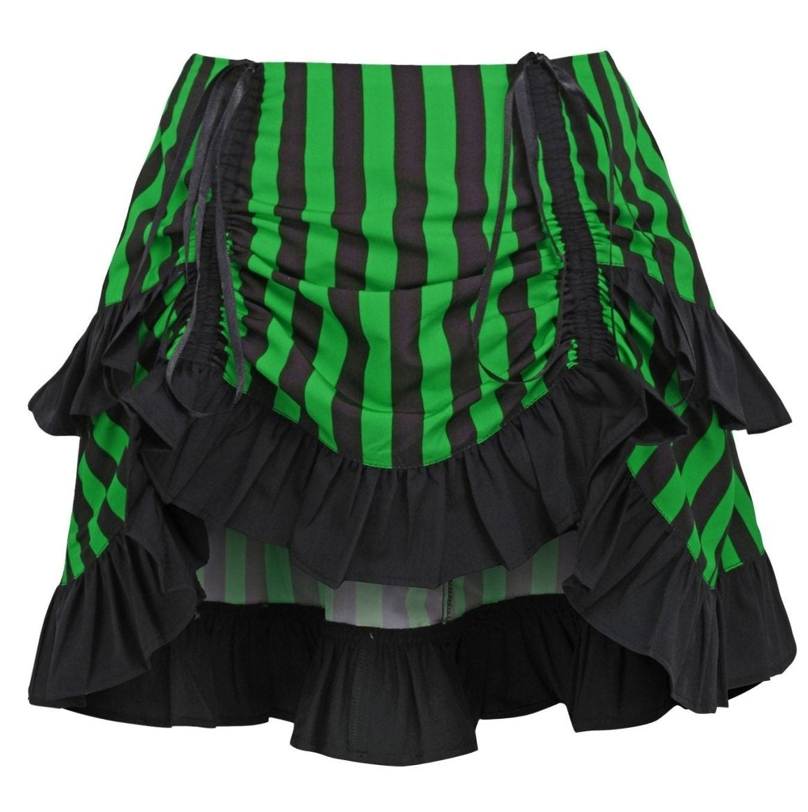 Black/Green Striped Ruched Bustle Skirt - Daisy Corsets