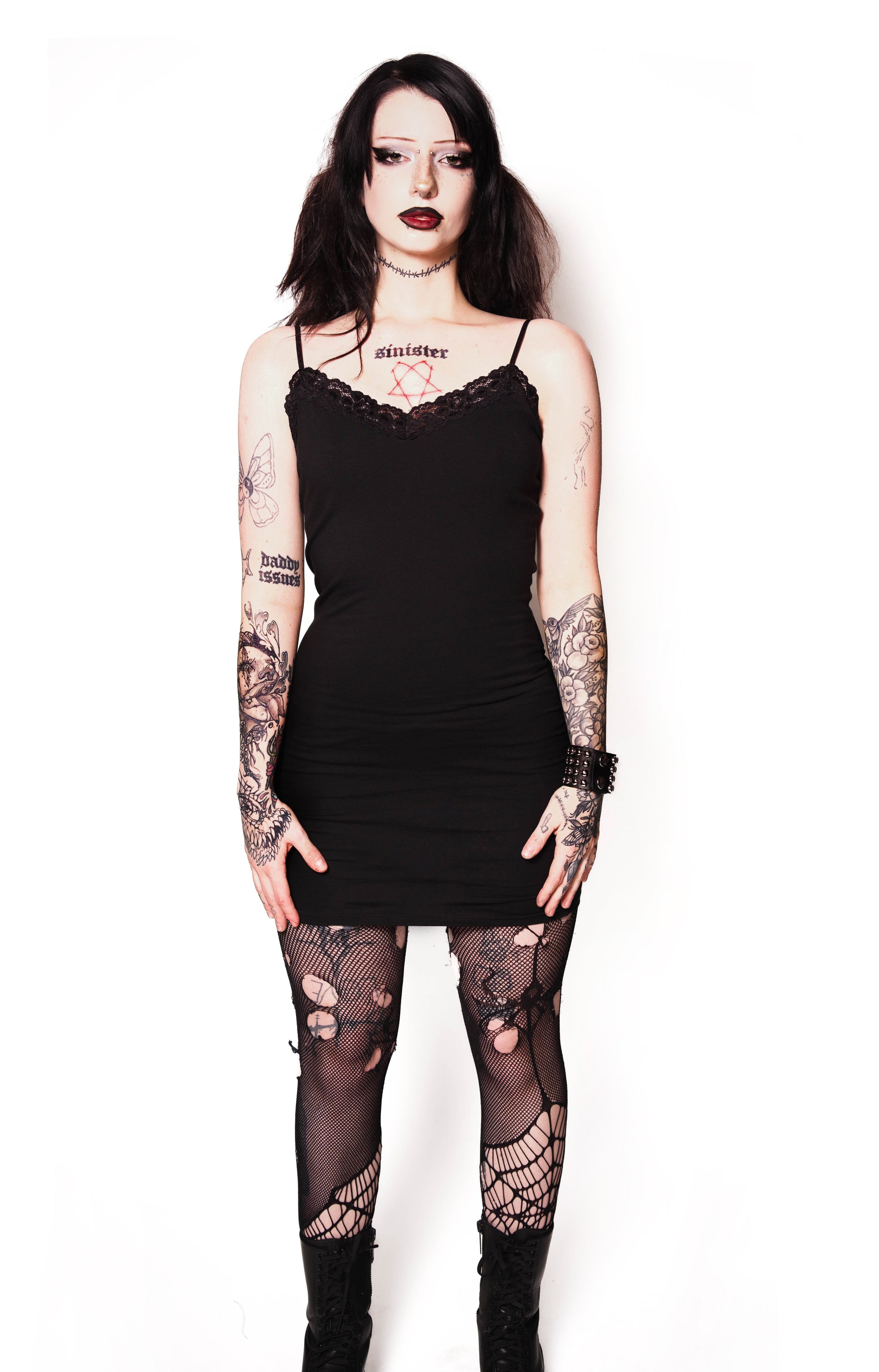 Vera's Eyecandy Gothic Lace Strap Little Black Dress