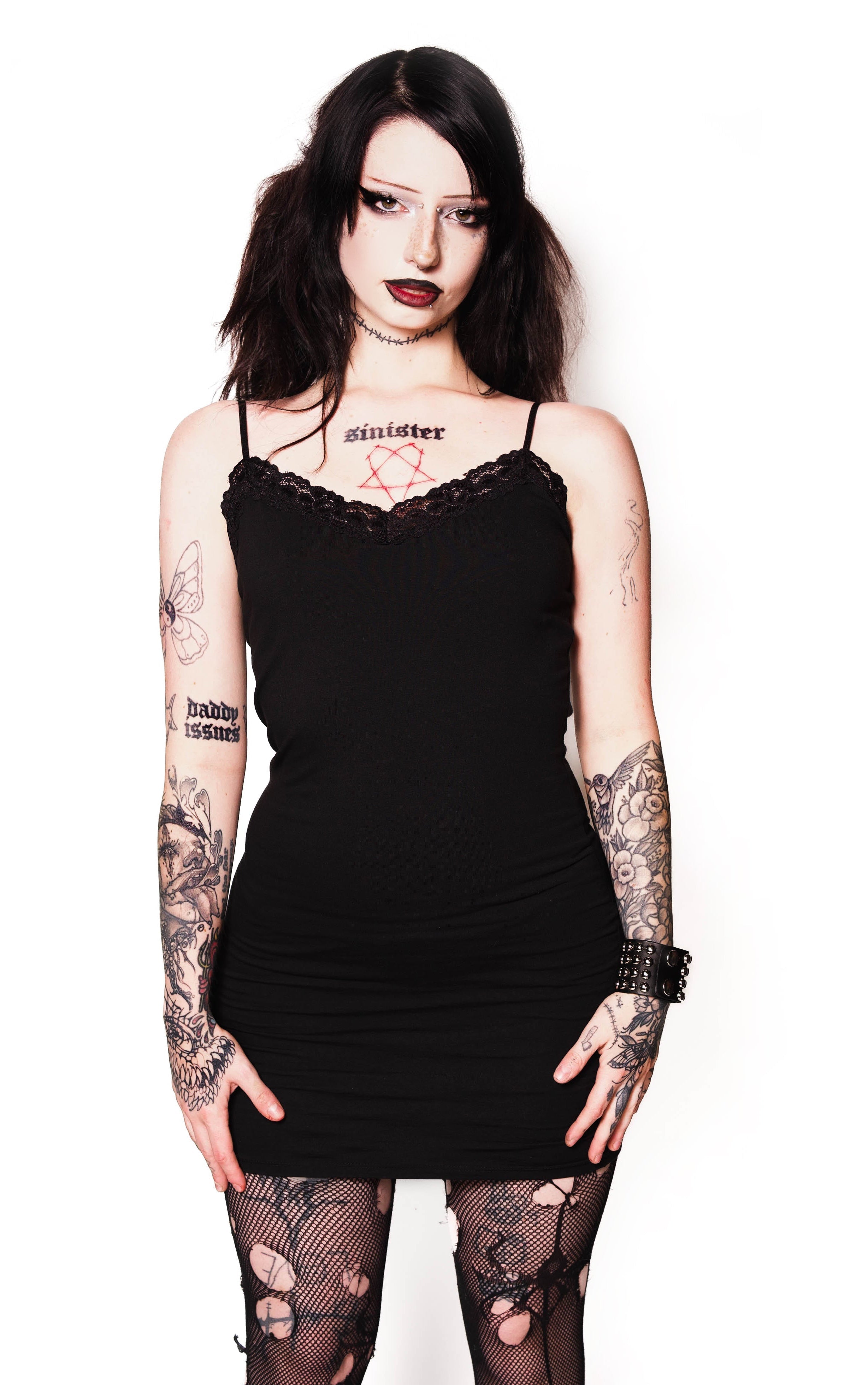Vera's Eyecandy Gothic Lace Strap Little Black Dress