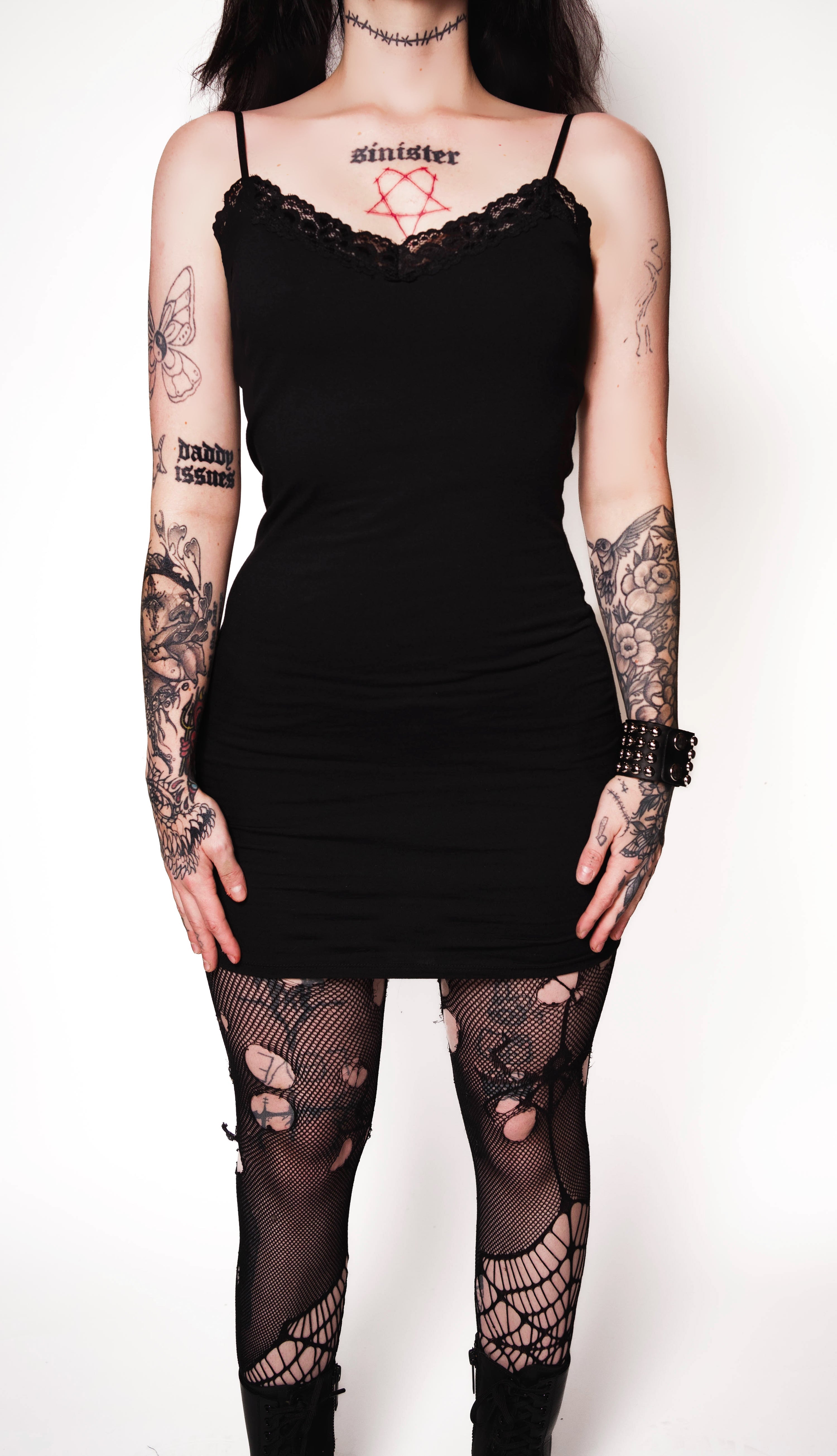 Vera's Eyecandy Gothic Lace Strap Little Black Dress