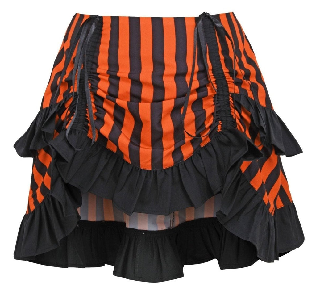 Black/Orange Striped Ruched Bustle Skirt - Daisy Corsets