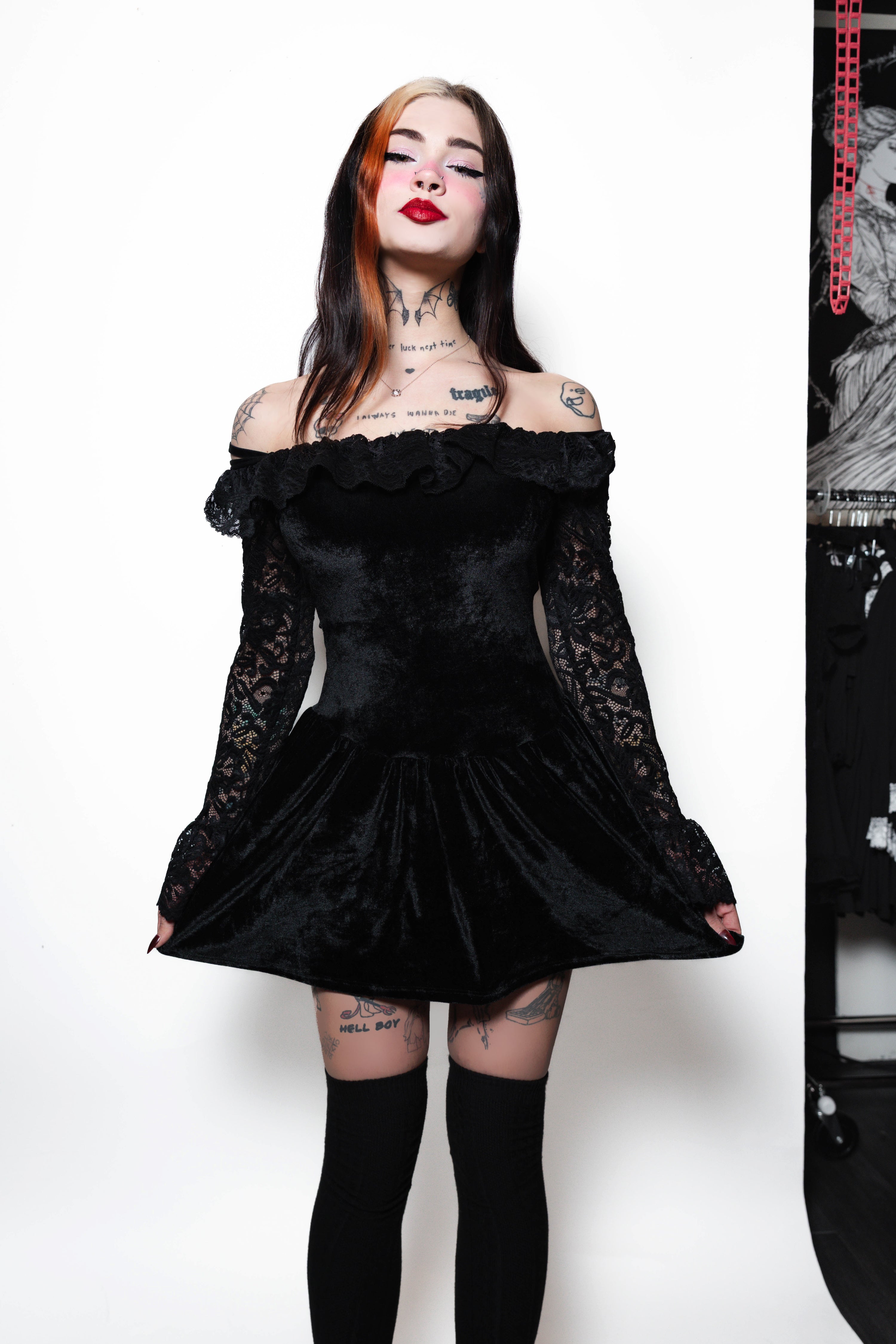 Vera's Eyecandy Black Widow Velvet Dress