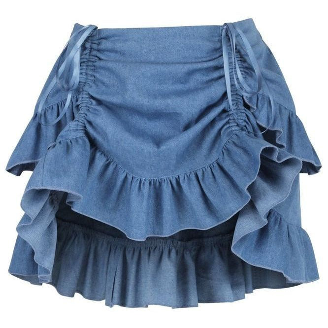 Blue Denim Ruched Bustle Skirt - Daisy Corsets
