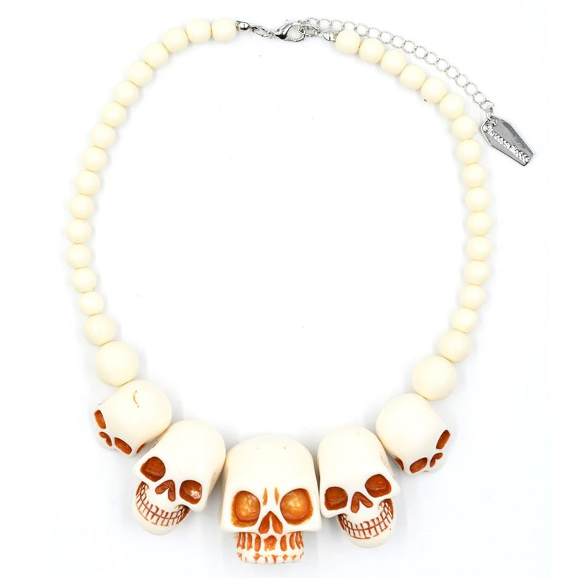 Kreepsville 666 Skull Collection Necklace Bone Color Resin