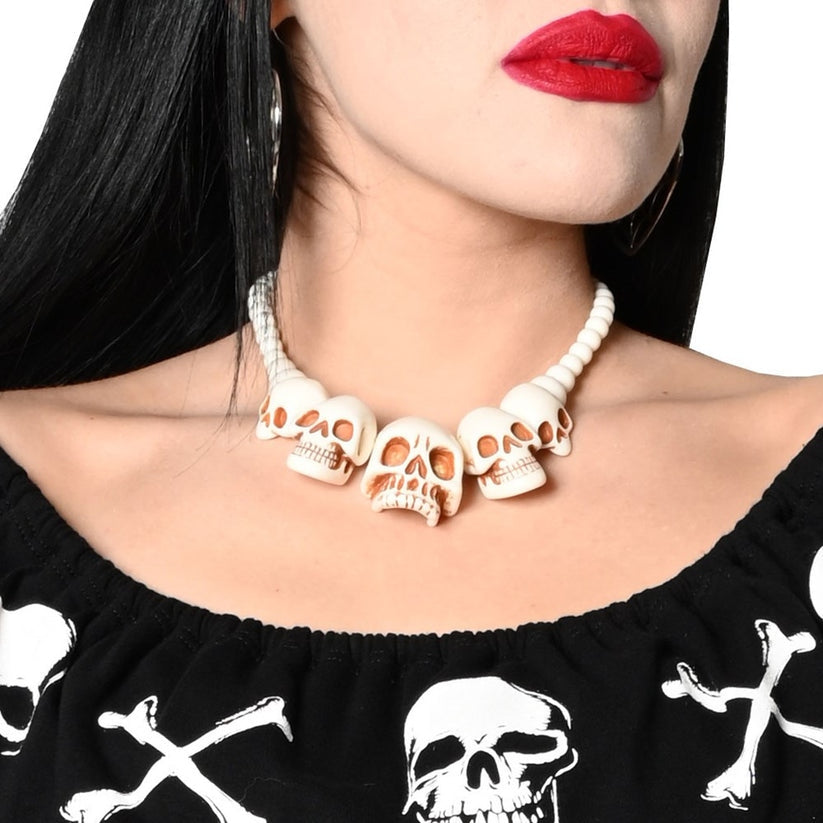 Kreepsville 666 Skull Collection Necklace Bone Color Resin