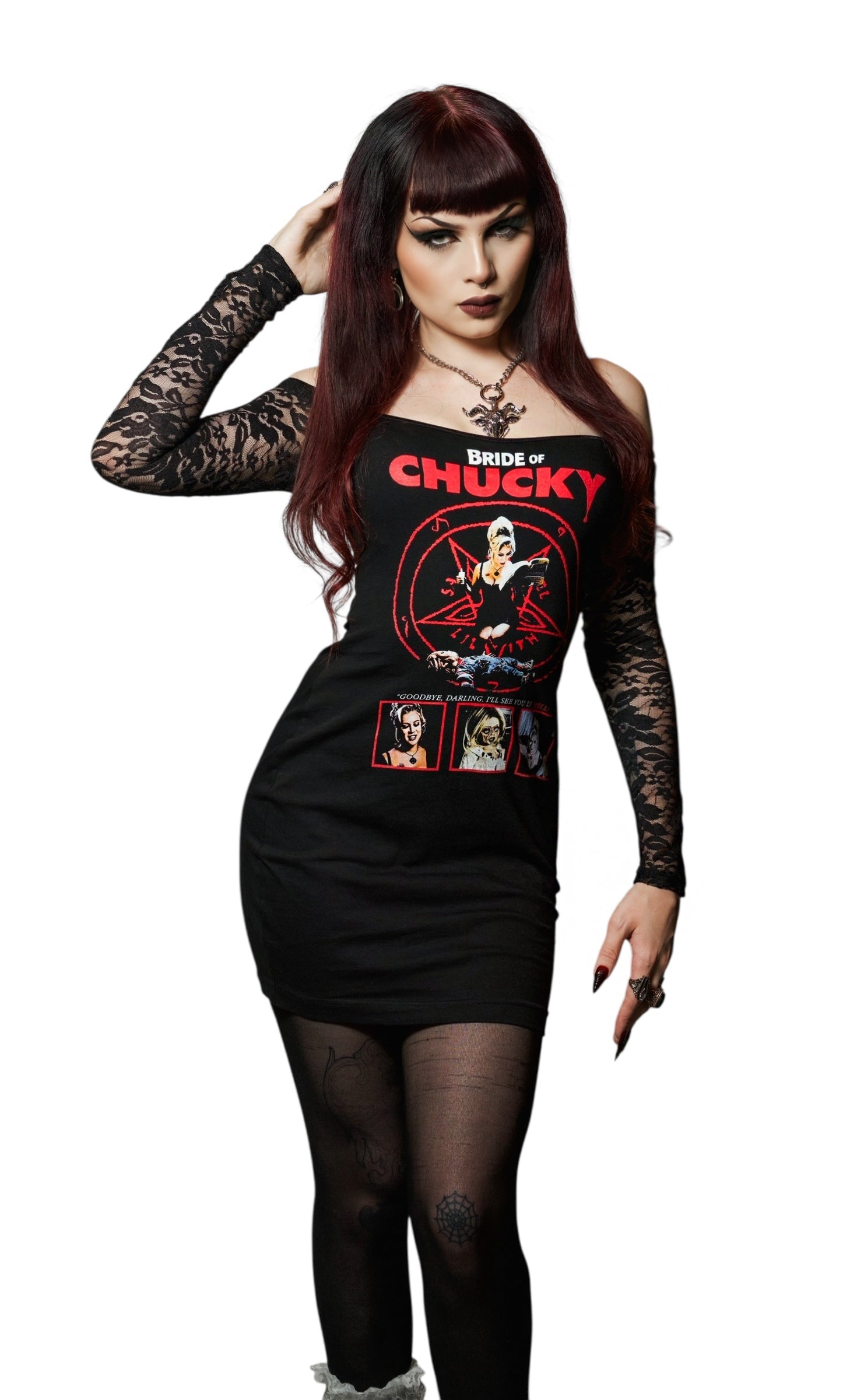 Vera's Eyecandy Bride of Chucky Off-Shoulder Lace Dress