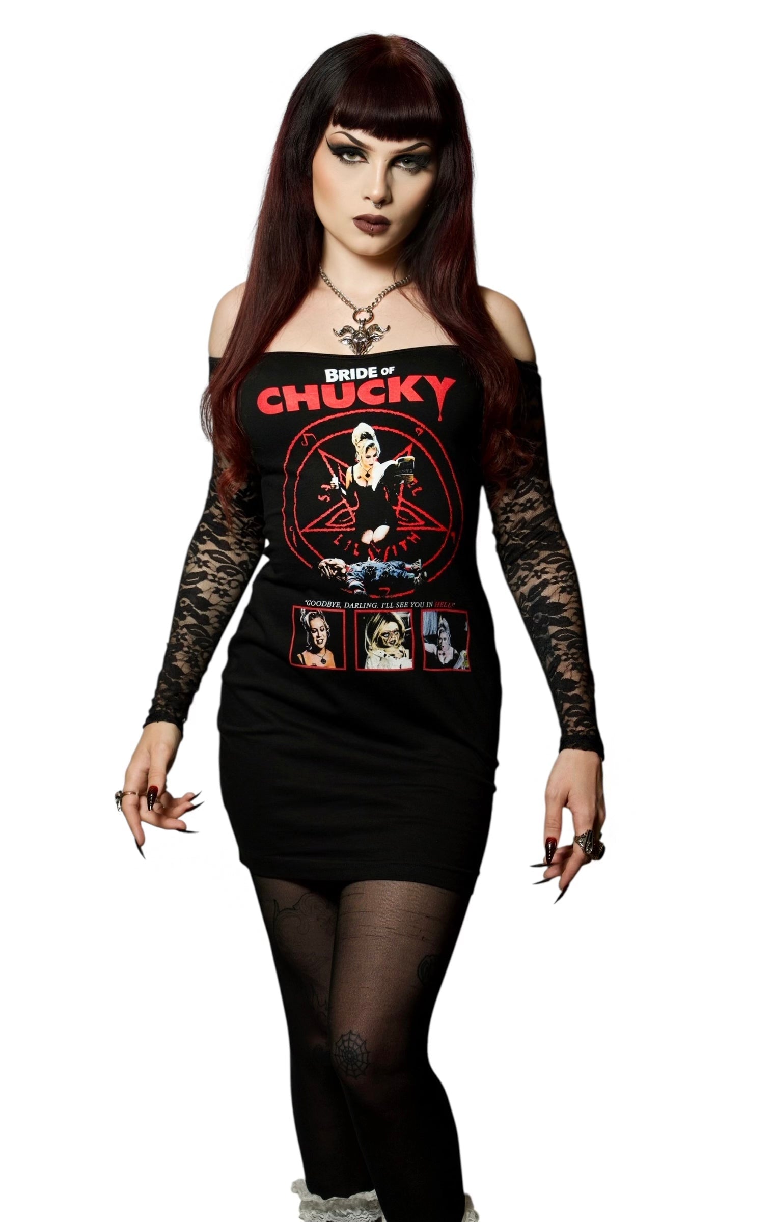 Vera's Eyecandy Bride of Chucky Off-Shoulder Lace Dress