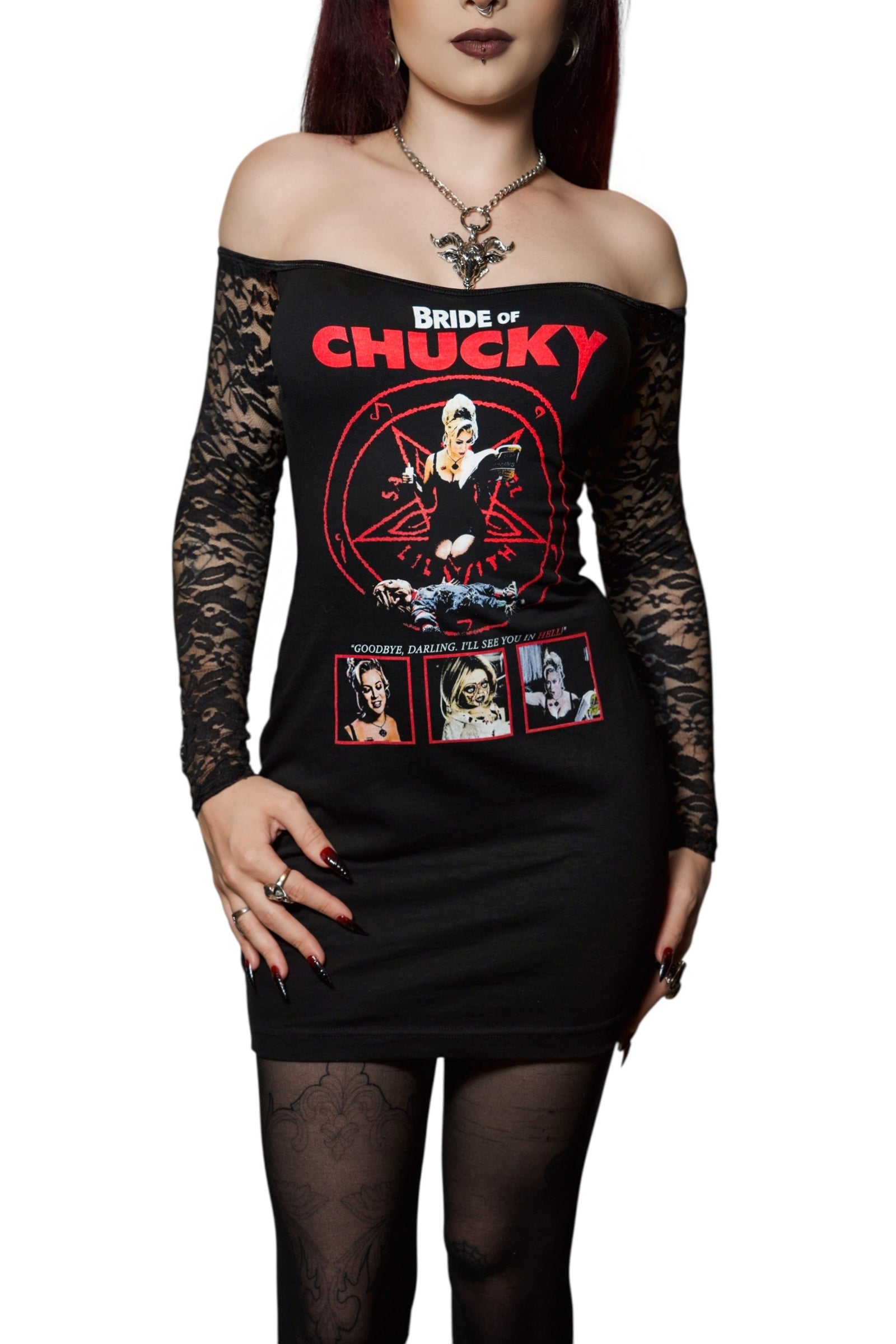 Vera's Eyecandy Bride of Chucky Off-Shoulder Lace Dress
