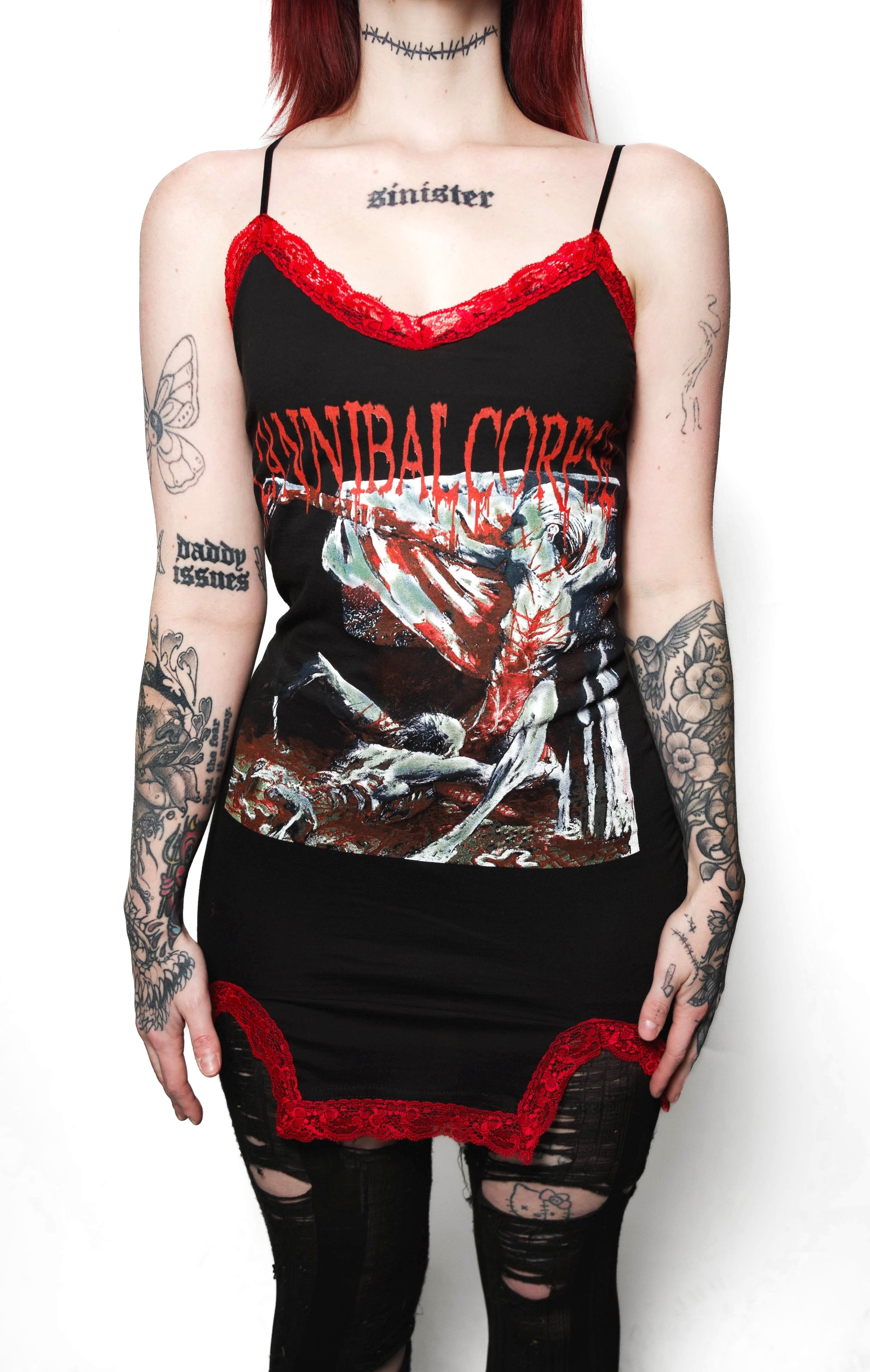 Vera's Eyecandy Cannibal Corpse Slit Red Lace Dress
