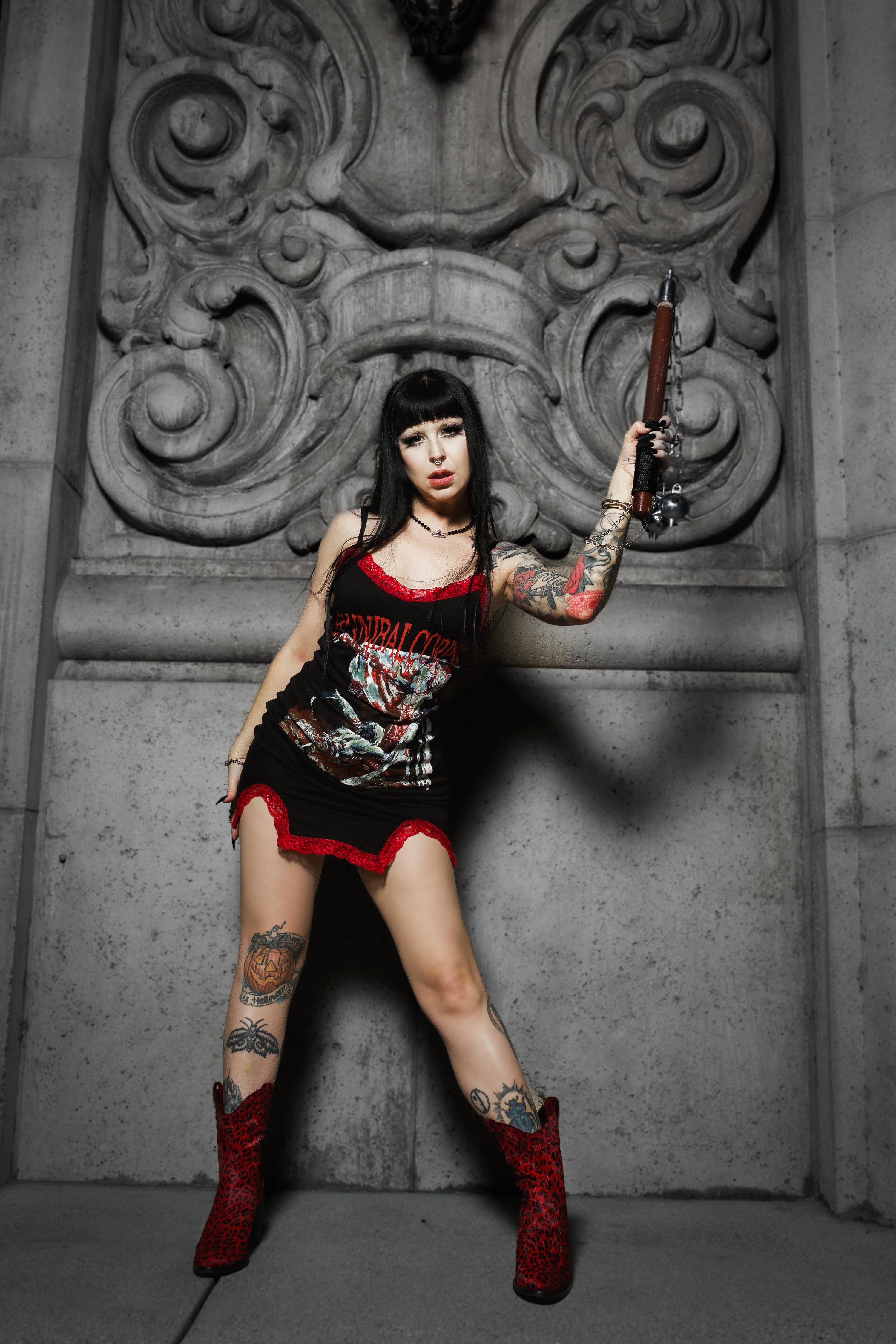 Vera's Eyecandy Cannibal Corpse Slit Red Lace Dress