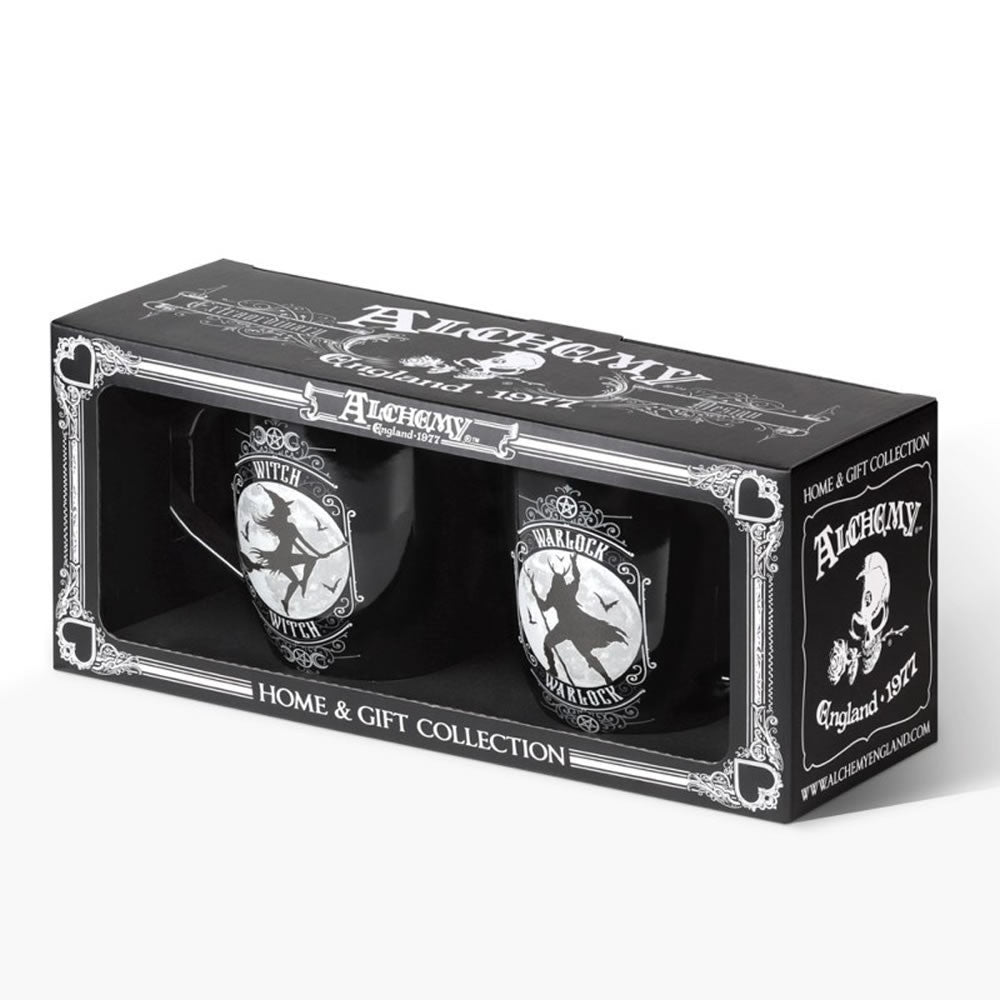 Alchemy England home and gift collection packaging with two mugs inside.