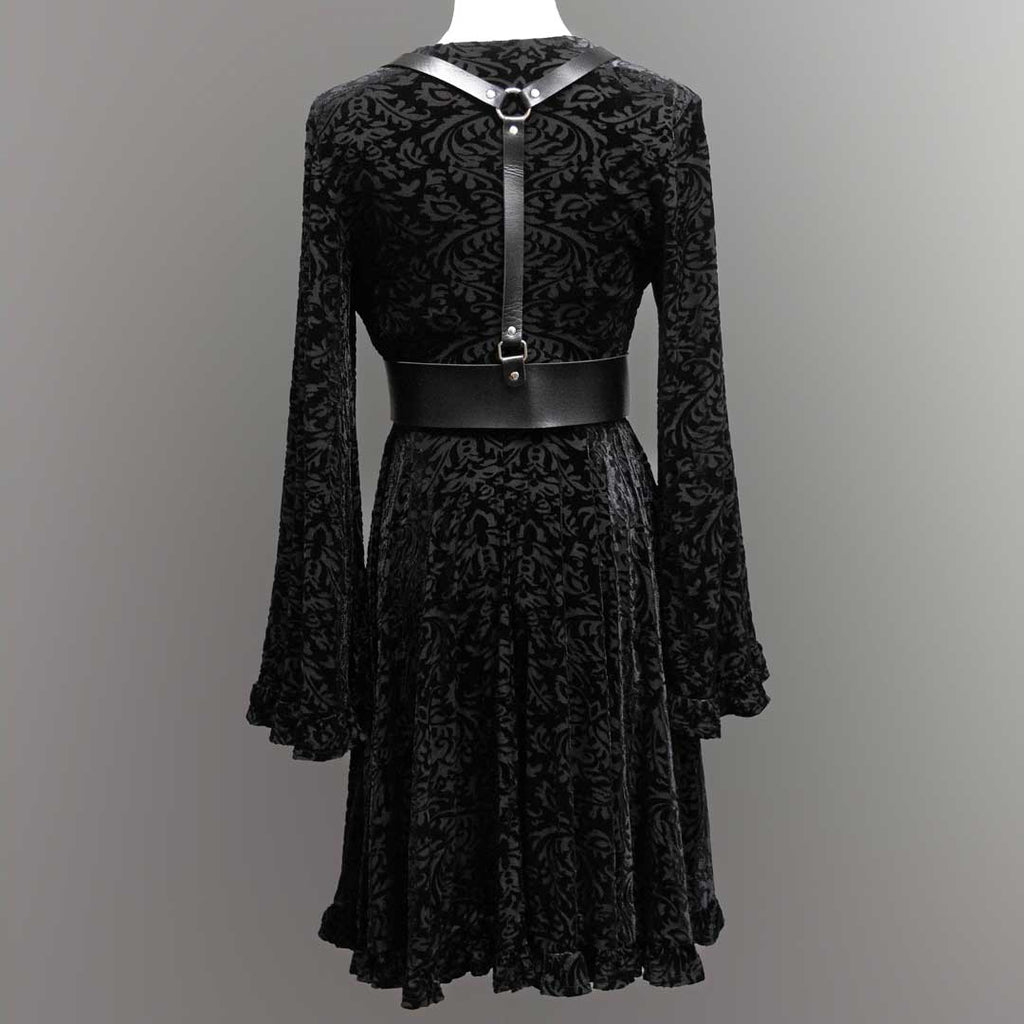 Witchwood Nyx Bell Sleeve Velvet Damask Dress + Harness