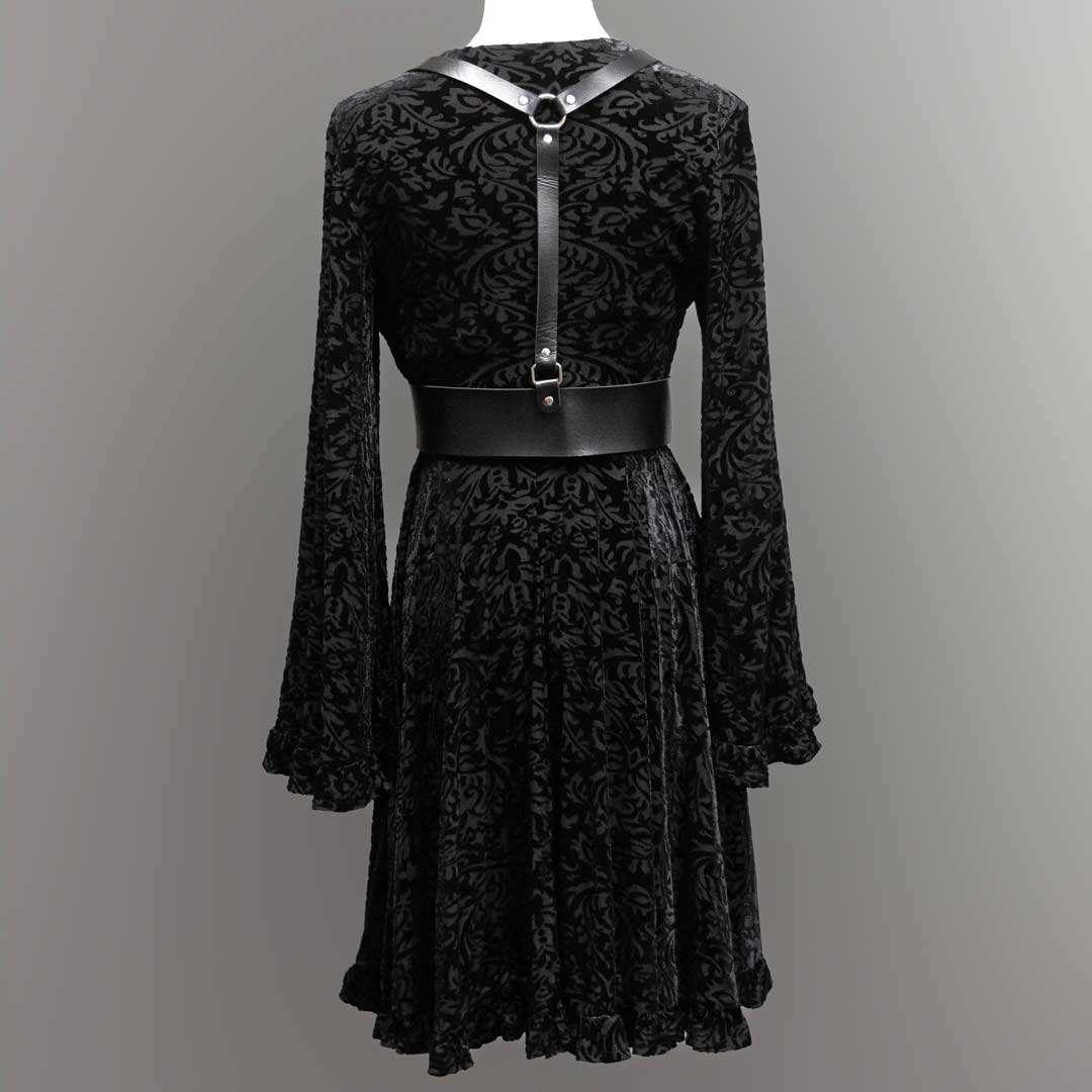 Witchwood Nyx Bell Sleeve Velvet Damask Dress + Harness