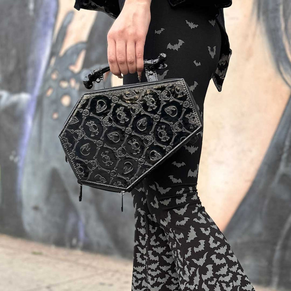 Kreepsville 666 Black Patent Skull Embossed Coffin Purse