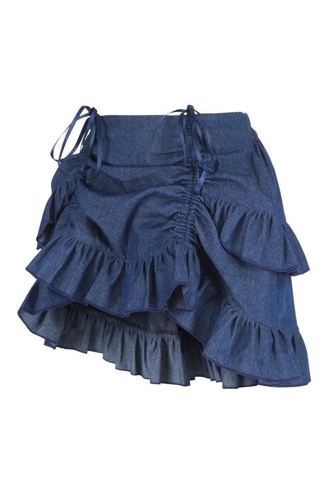 Dark Blue Denim Ruched Bustle Skirt - Daisy Corsets