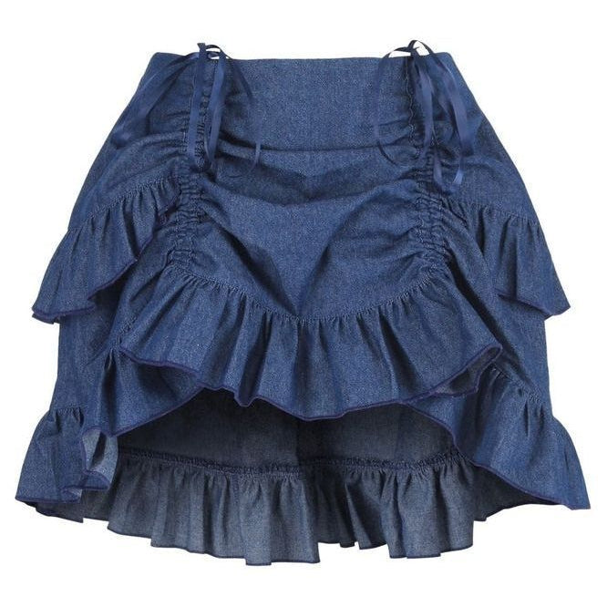 Dark Blue Denim Ruched Bustle Skirt - Daisy Corsets