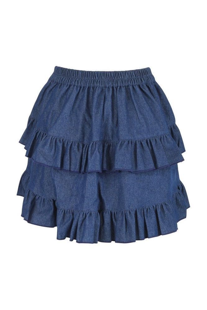 Dark Blue Denim Ruched Bustle Skirt - Daisy Corsets