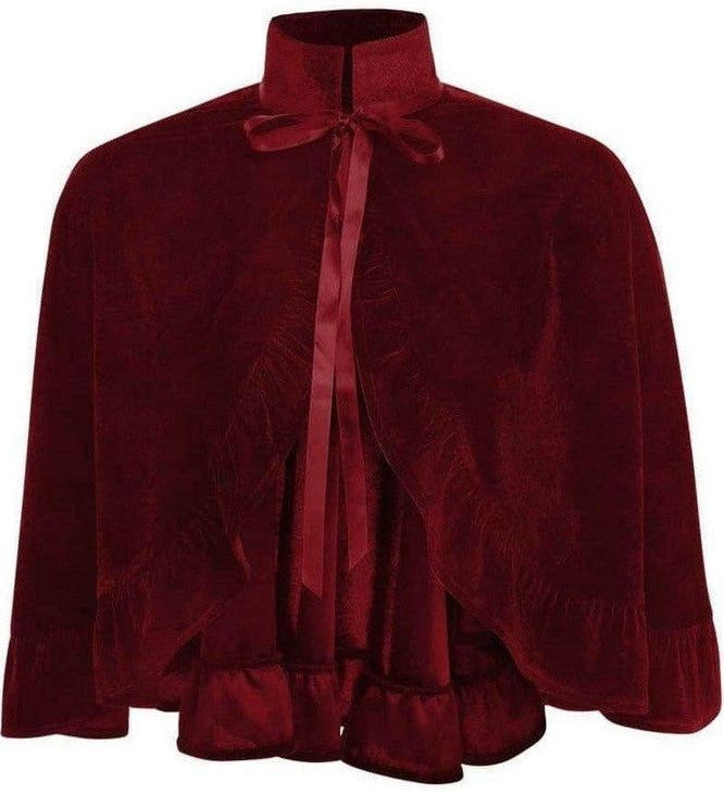 Dark Red Velvet Ruffle Cape - Daisy Corsets