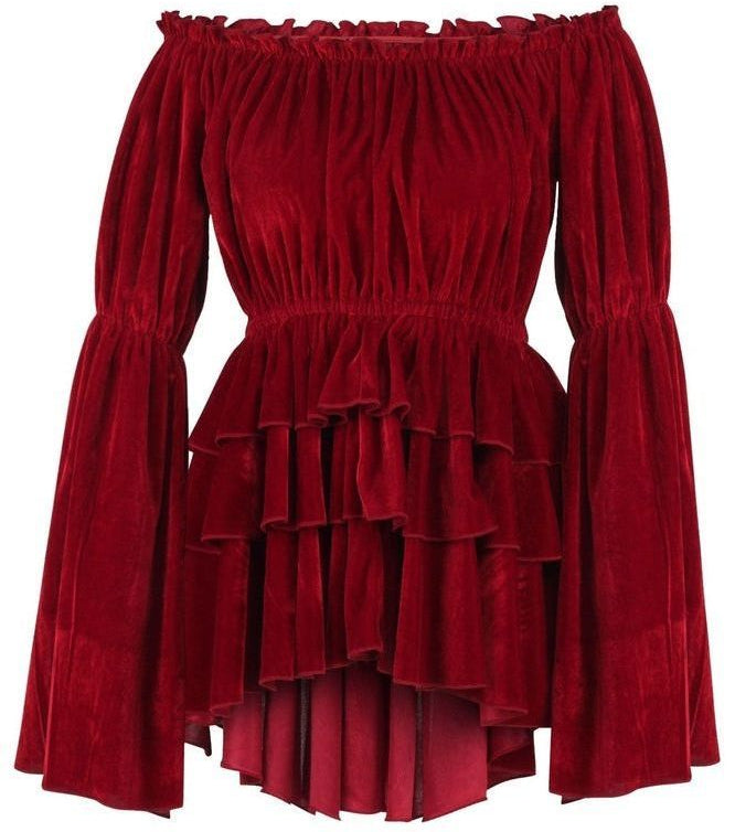 Dark Red Velvet Ruffle Dress - Daisy Corsets