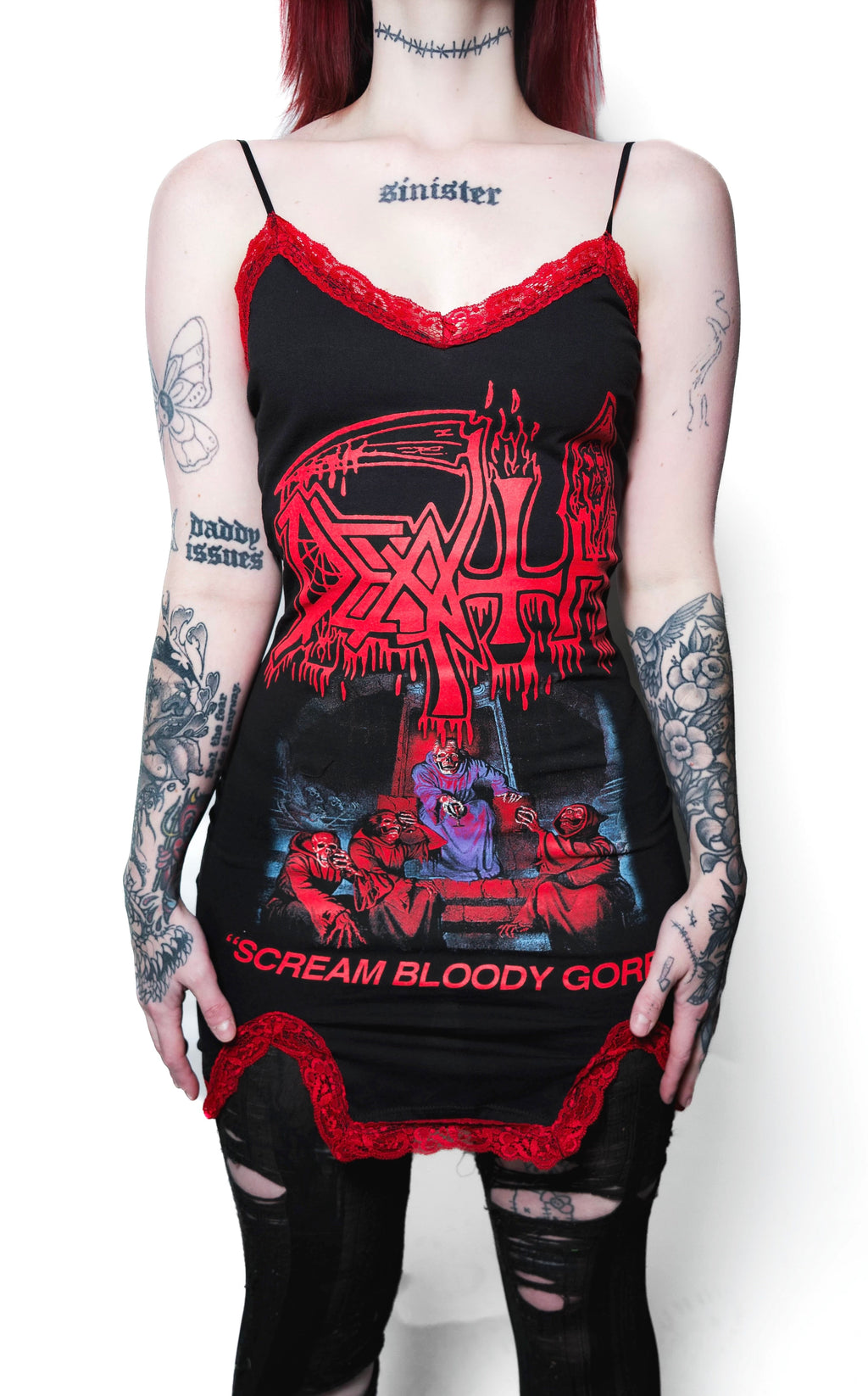 Vera's Eyecandy Death Slit Red Lace Dress