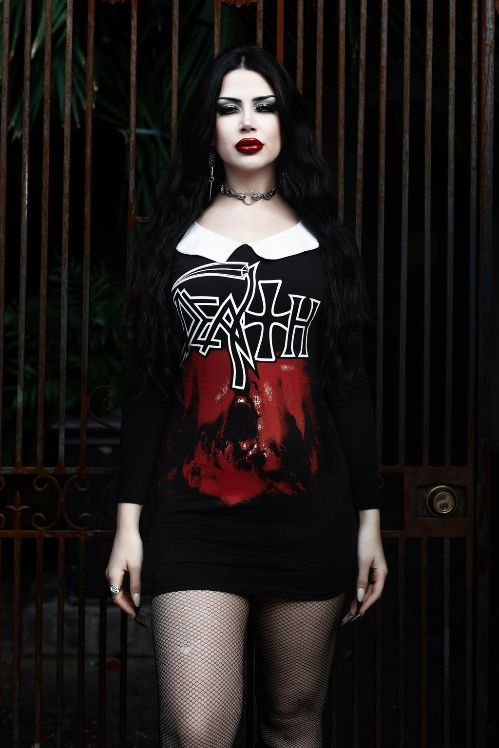 Vera's Eyecandy Death Long Sleeve Peter Pan Collar Dress