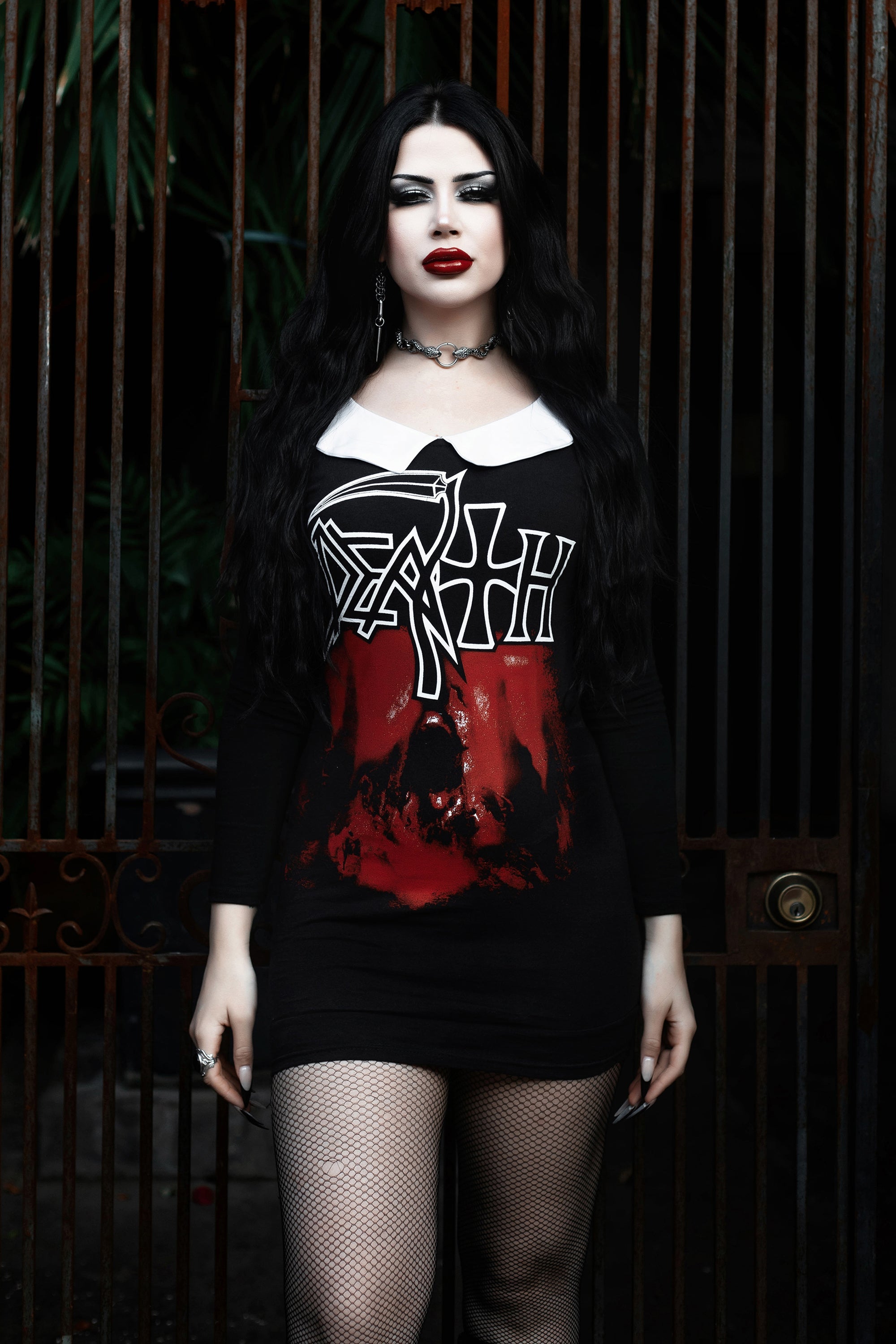 Vera's Eyecandy Death Long Sleeve Peter Pan Collar Dress