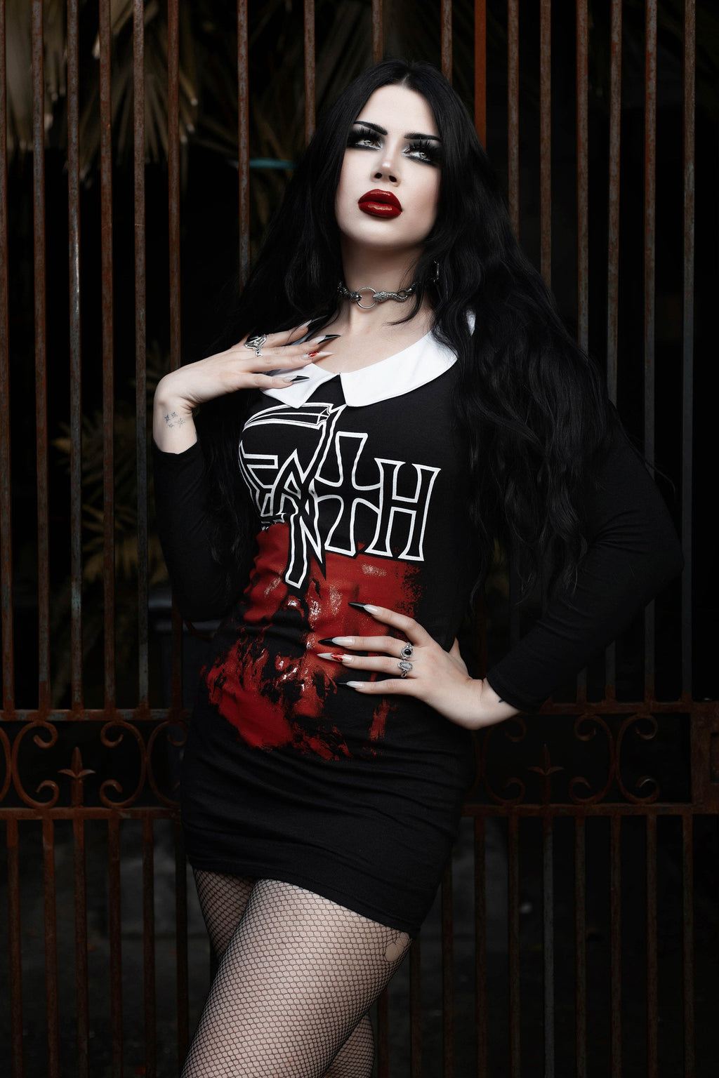 Vera's Eyecandy Death Long Sleeve Peter Pan Collar Dress