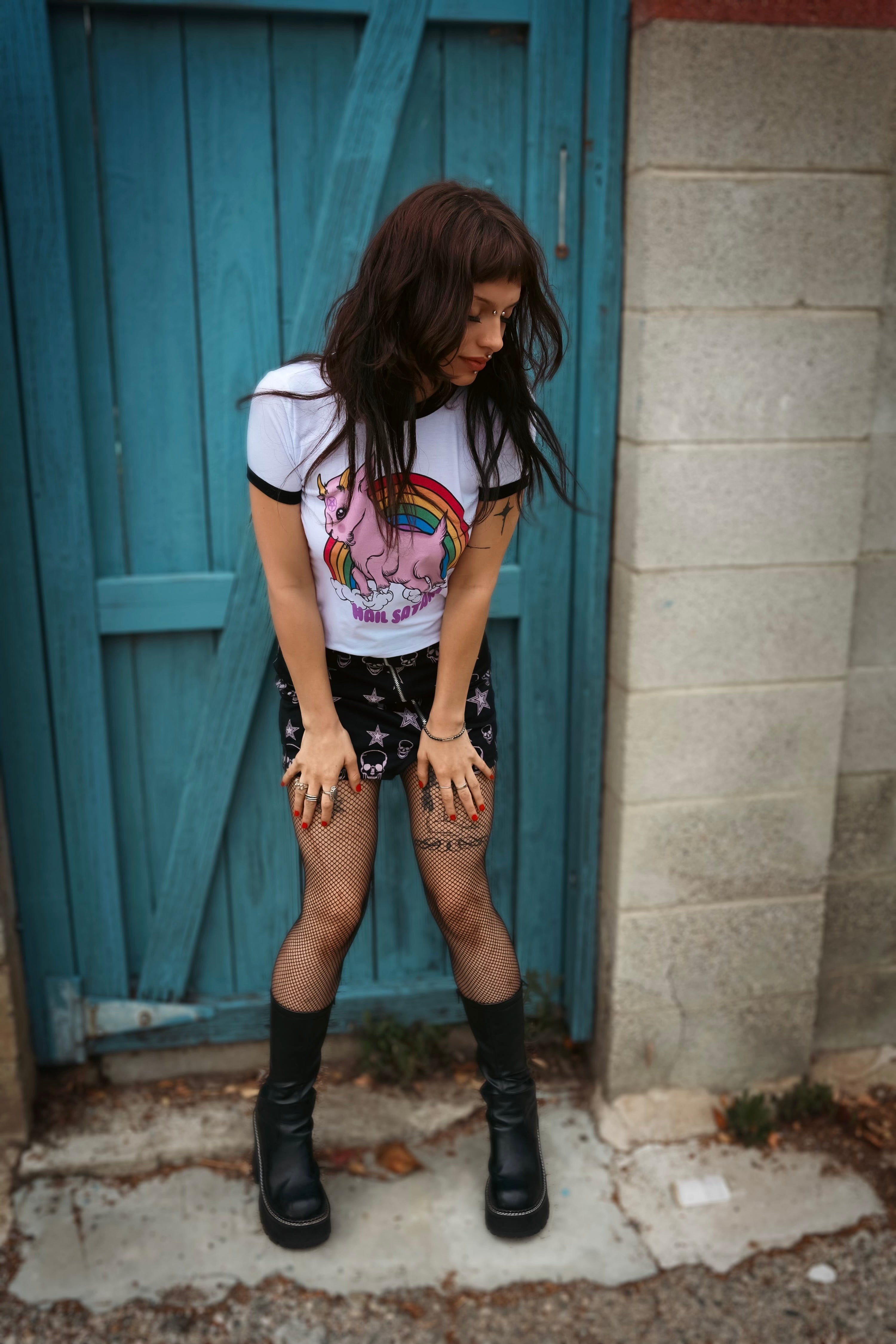 Vera's Eyecandy Demon Goat 'Hail Satan' Ringer Tee