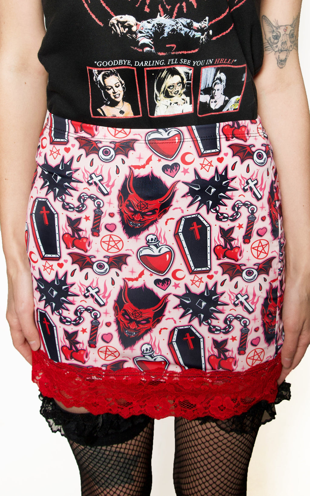 Vera's Eyecandy Devil in Love Lace Skirt