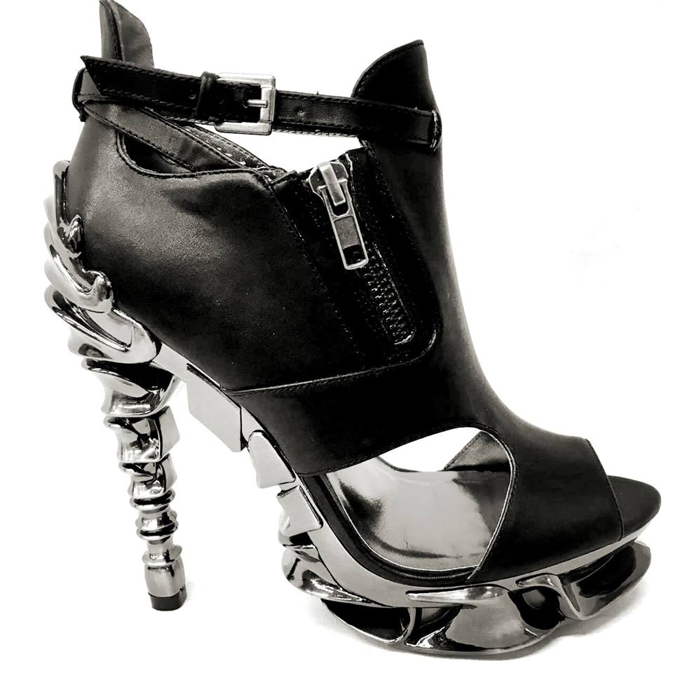 Hades DRACO Black 5" High Spinal Heel Strappy Peep Toe
