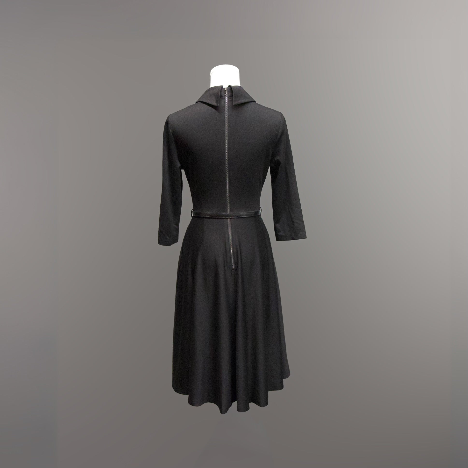 Witchwood Shelley Faux Tie Fit Flare Black 3/4 Sleeve Dress