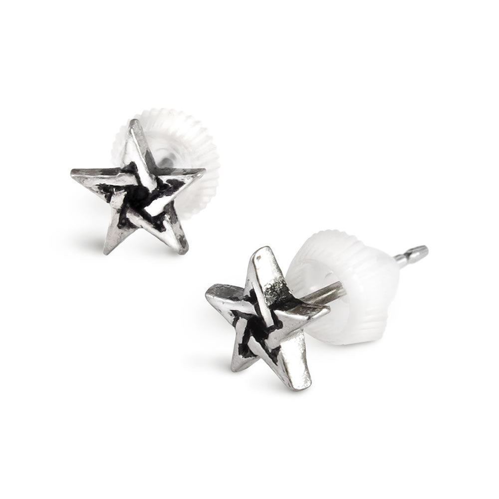 Alchemy Gothic Pentagram Stud Pewter Earrings E164