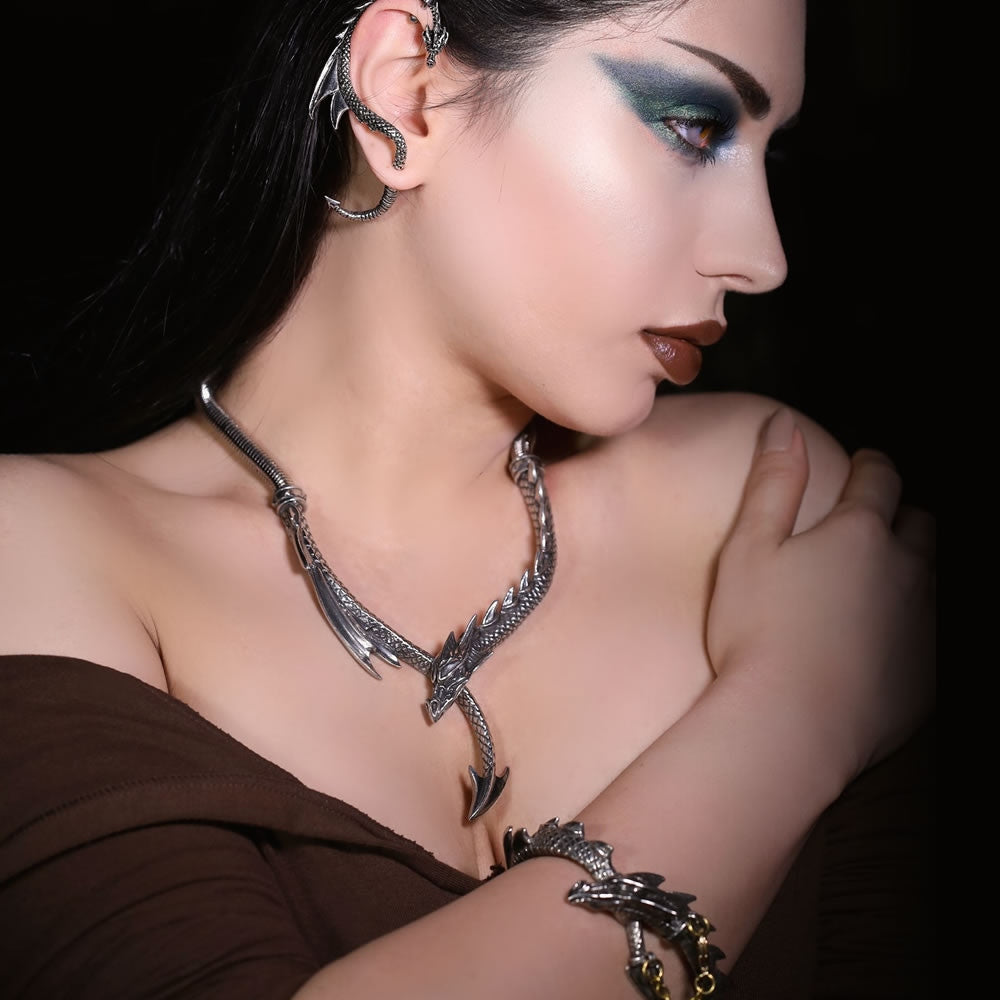 Alchemy Gothic Dragon's Lure Dramatic Necklace Snake Chain P829