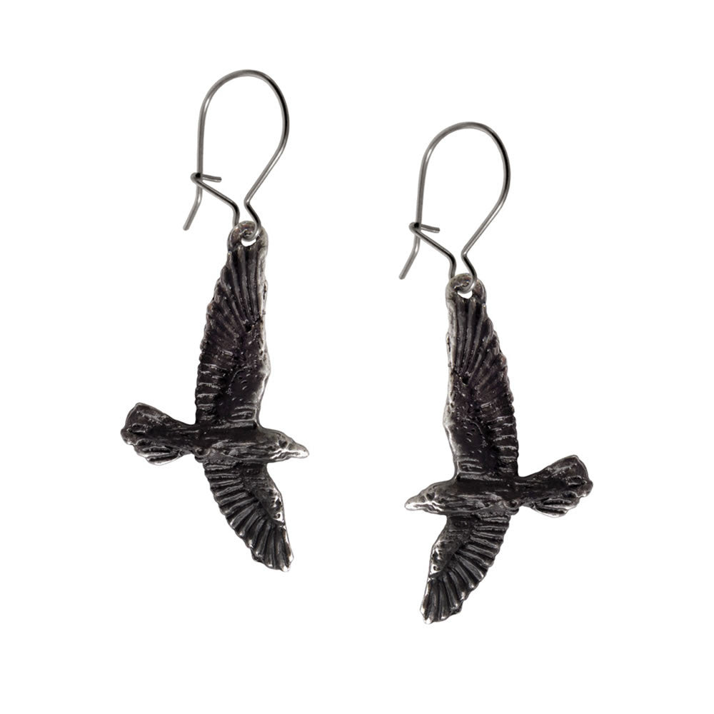Alchemy Gothic Odin Black Raven Earrings Pair E333