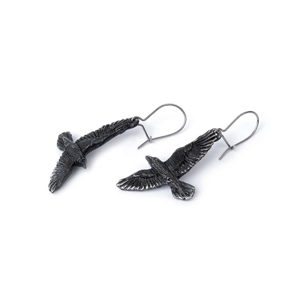 Alchemy Gothic Odin Black Raven Earrings Pair E333