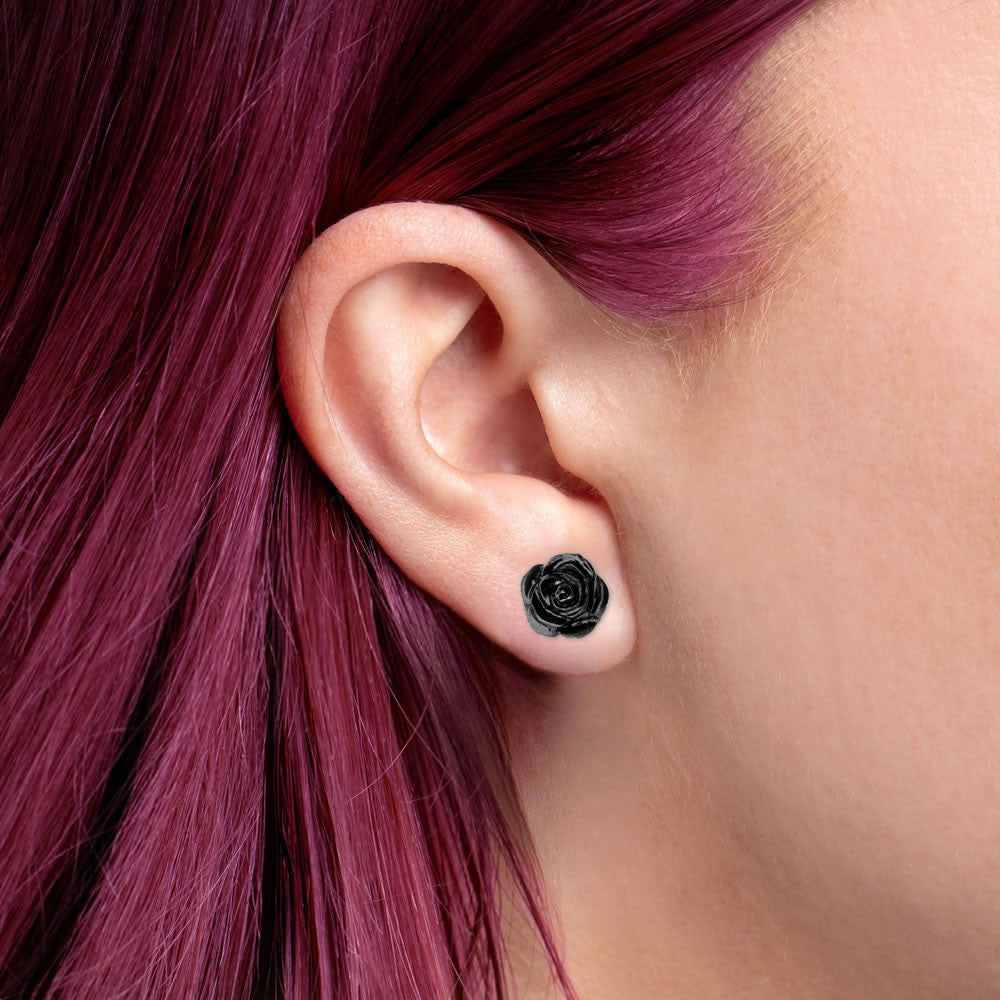 Alchemy Gothic The Romance of Black Rose Earrings E339