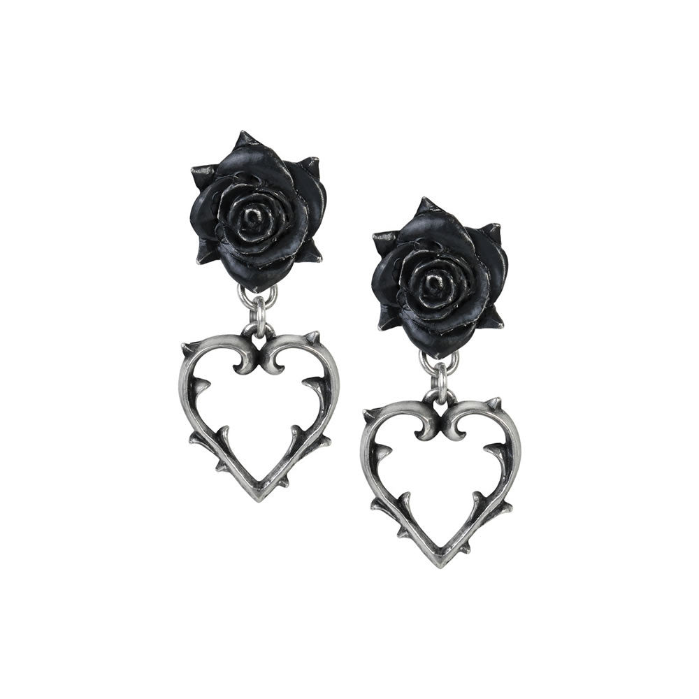 Alchemy Gothic Wounded Love Black Rose Earrings E365
