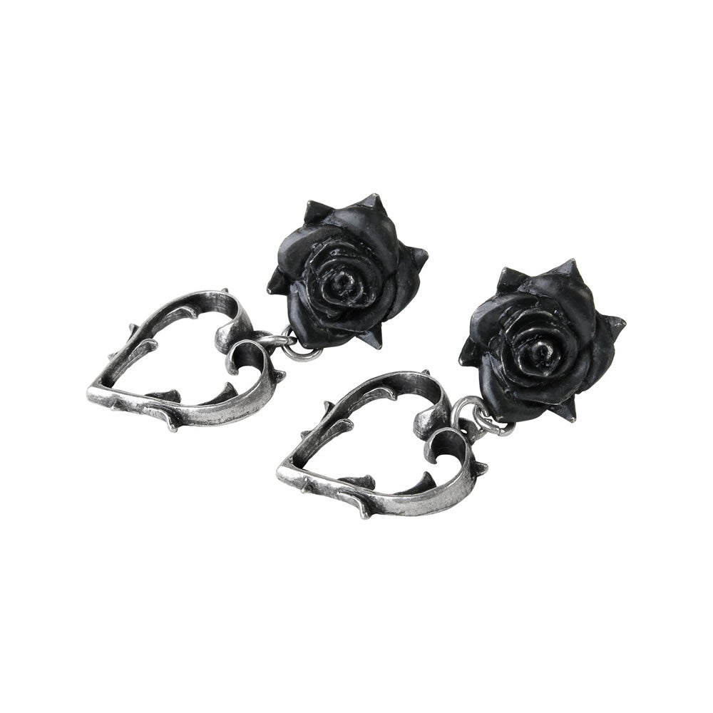 Alchemy Gothic Wounded Love Black Rose Earrings E365