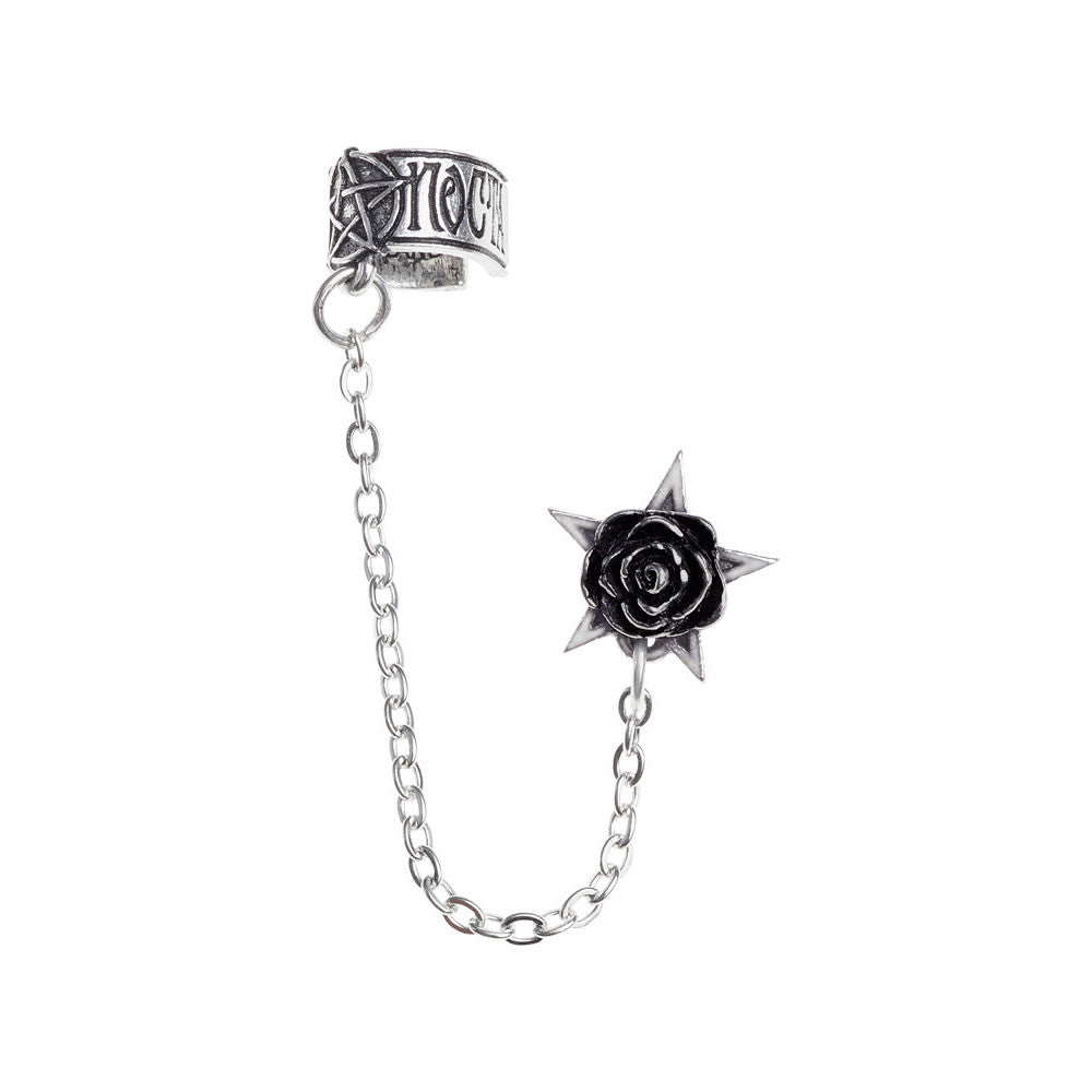 Alchemy Gothic Rosa Nocta Pentagram Black Rose Earcuff E382