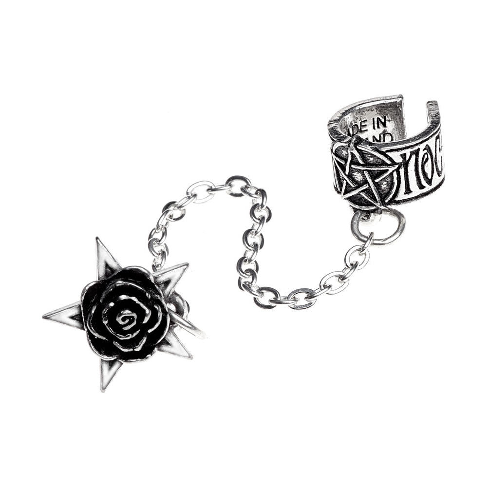 Alchemy Gothic Rosa Nocta Pentagram Black Rose Earcuff E382